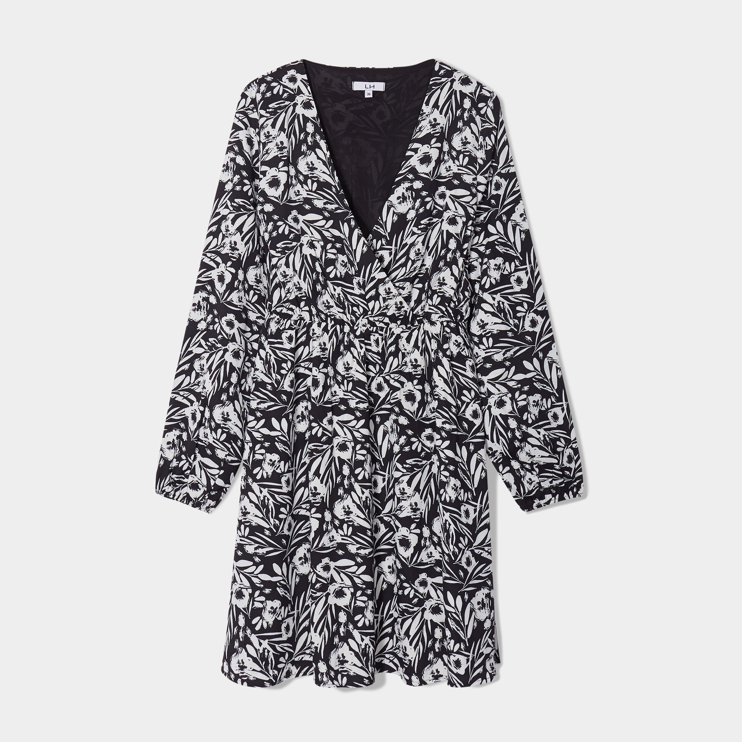 robe courte fluide col cache coeur noir femme Robe courte fluide col cache-coeur noir femme