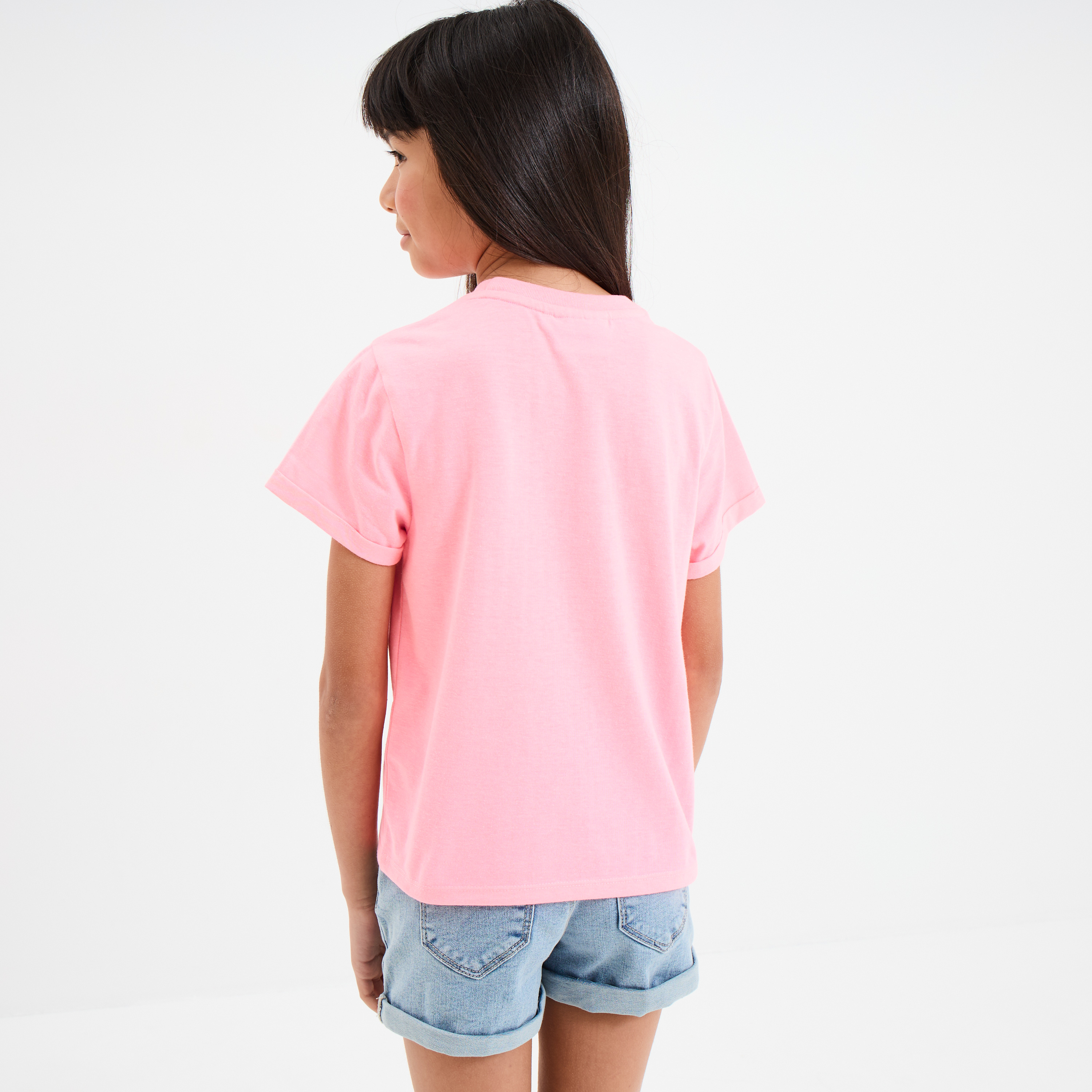 t shirt manches courtes stitch rose fluo fille T-shirt manches courtes Stitch rose fluo fille