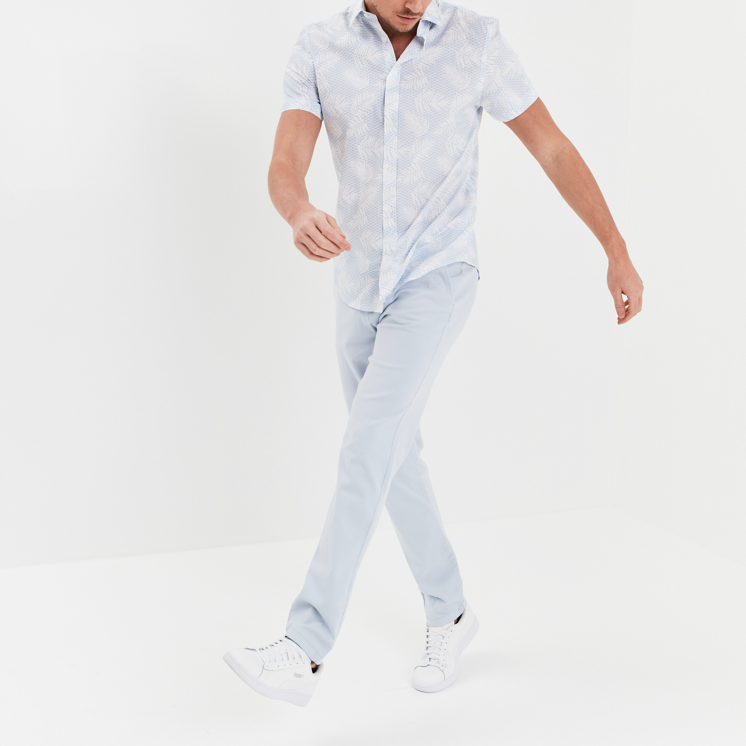Chemise droite manches courtes coton blanc homme