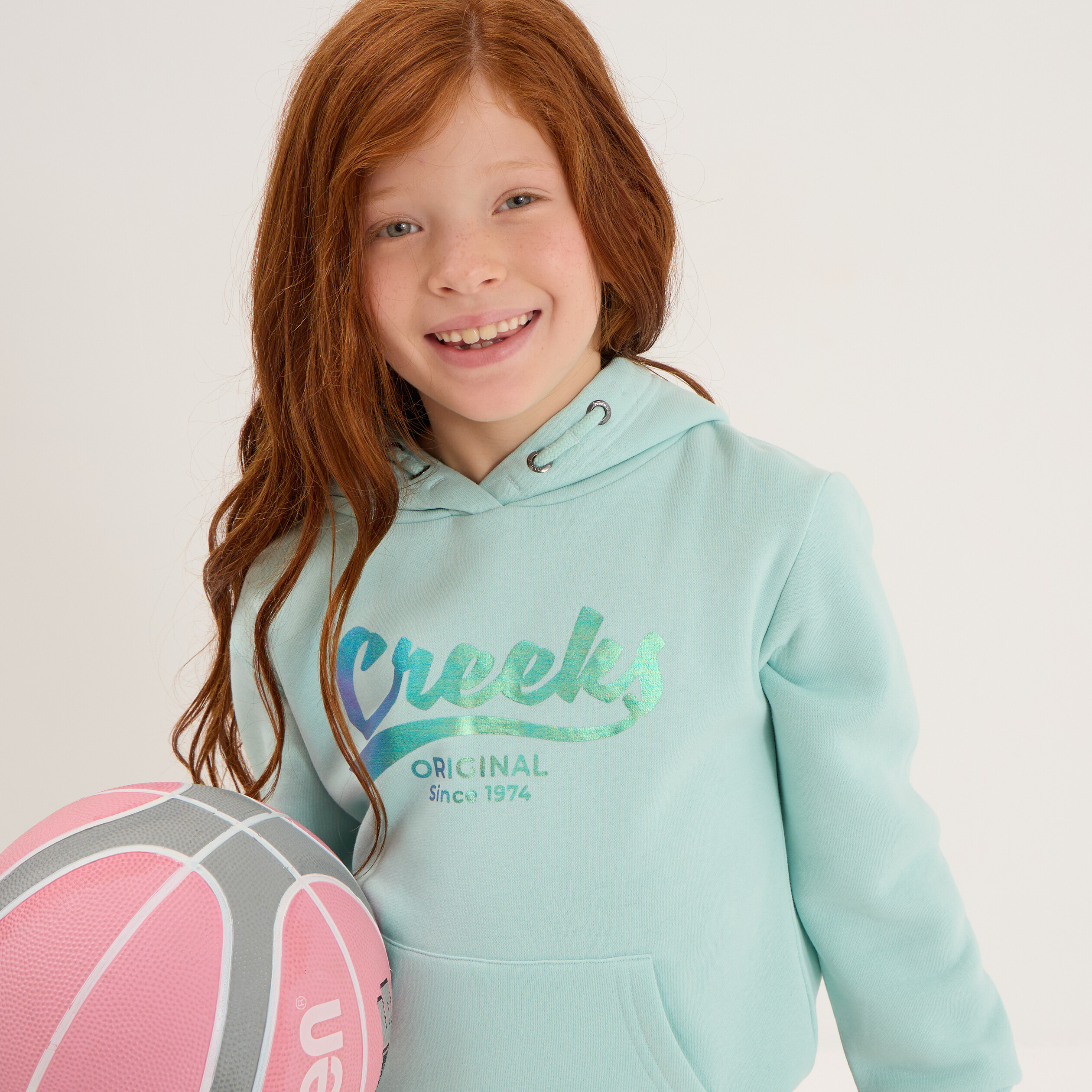Sweat &agrave; capuche hoodie &agrave; logo vert pastel fille