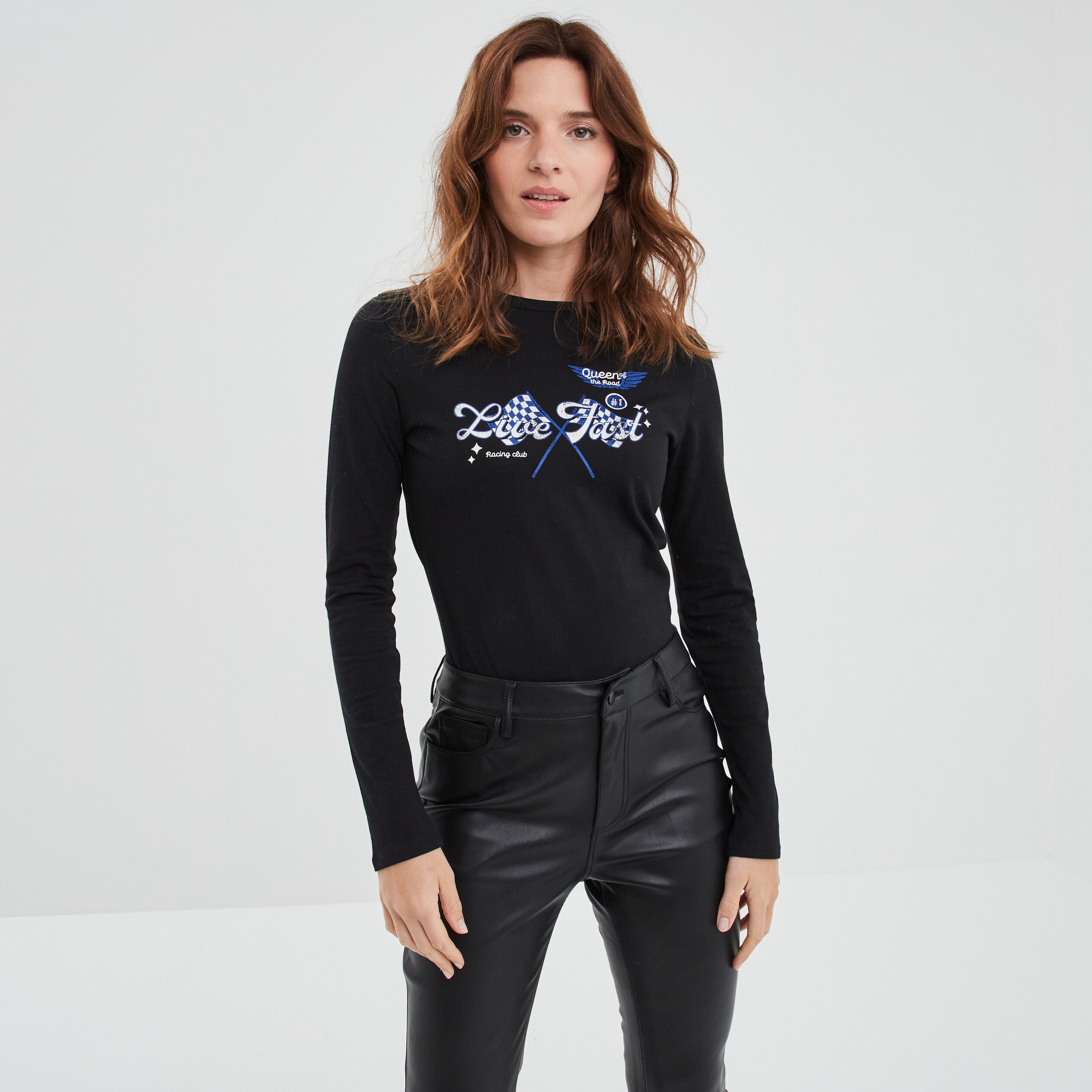 T shirt ajust manches longues coton noir femme