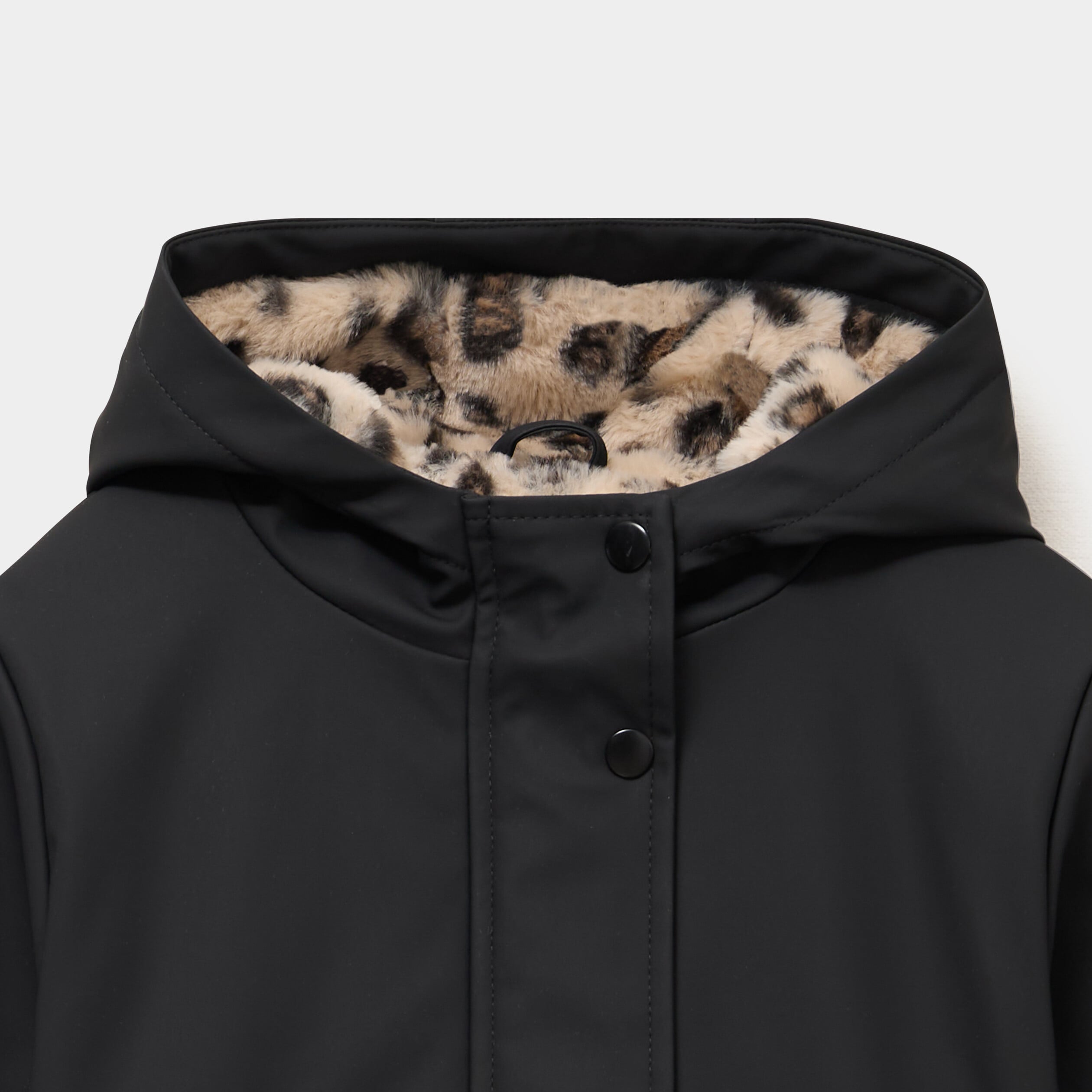 Parka doubl&eacute;e &agrave; capuche imperm&eacute;able noir fille