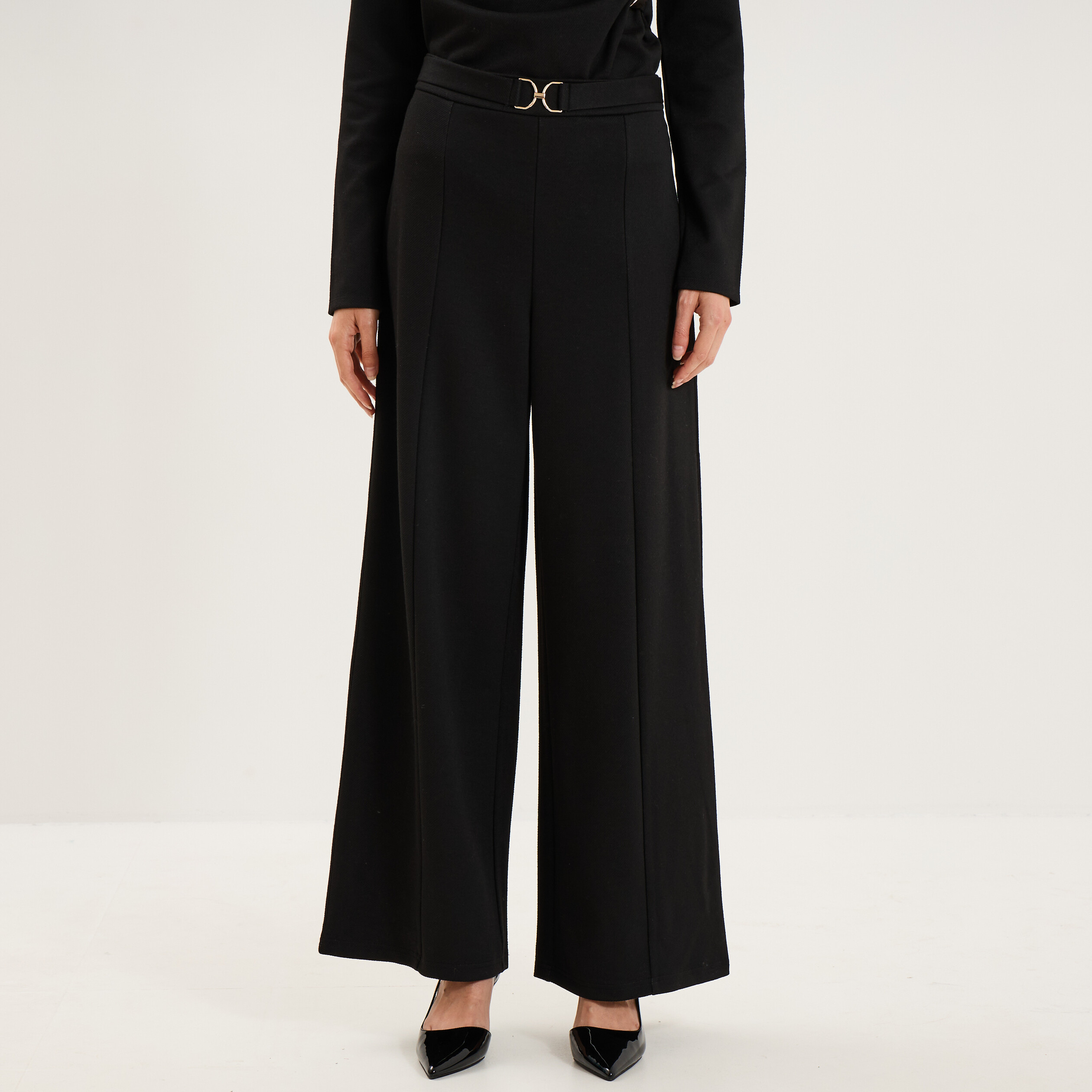 Pantalon large avec boucle noir femme