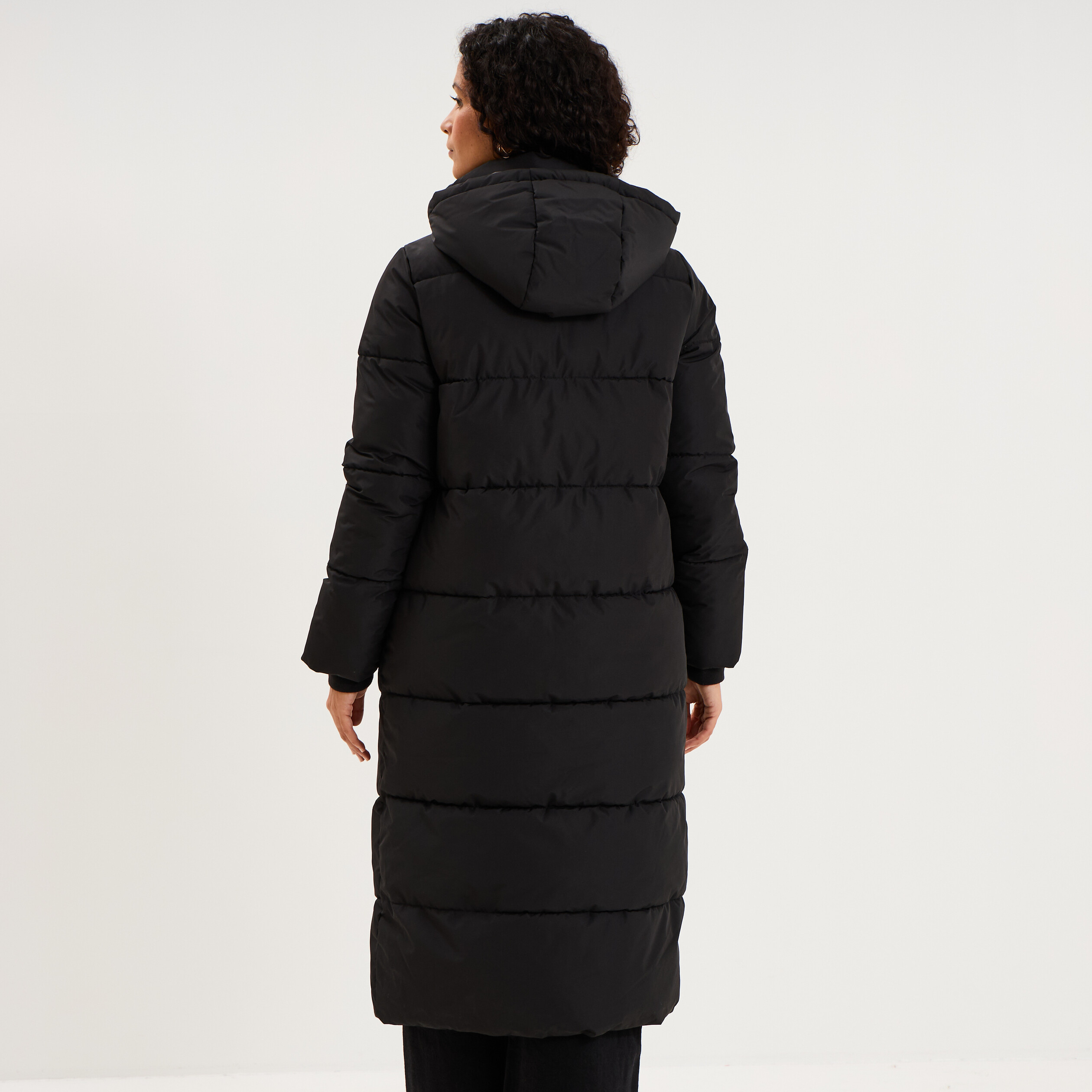 Doudoune longue zipp&eacute;e &agrave; capuche noir femme