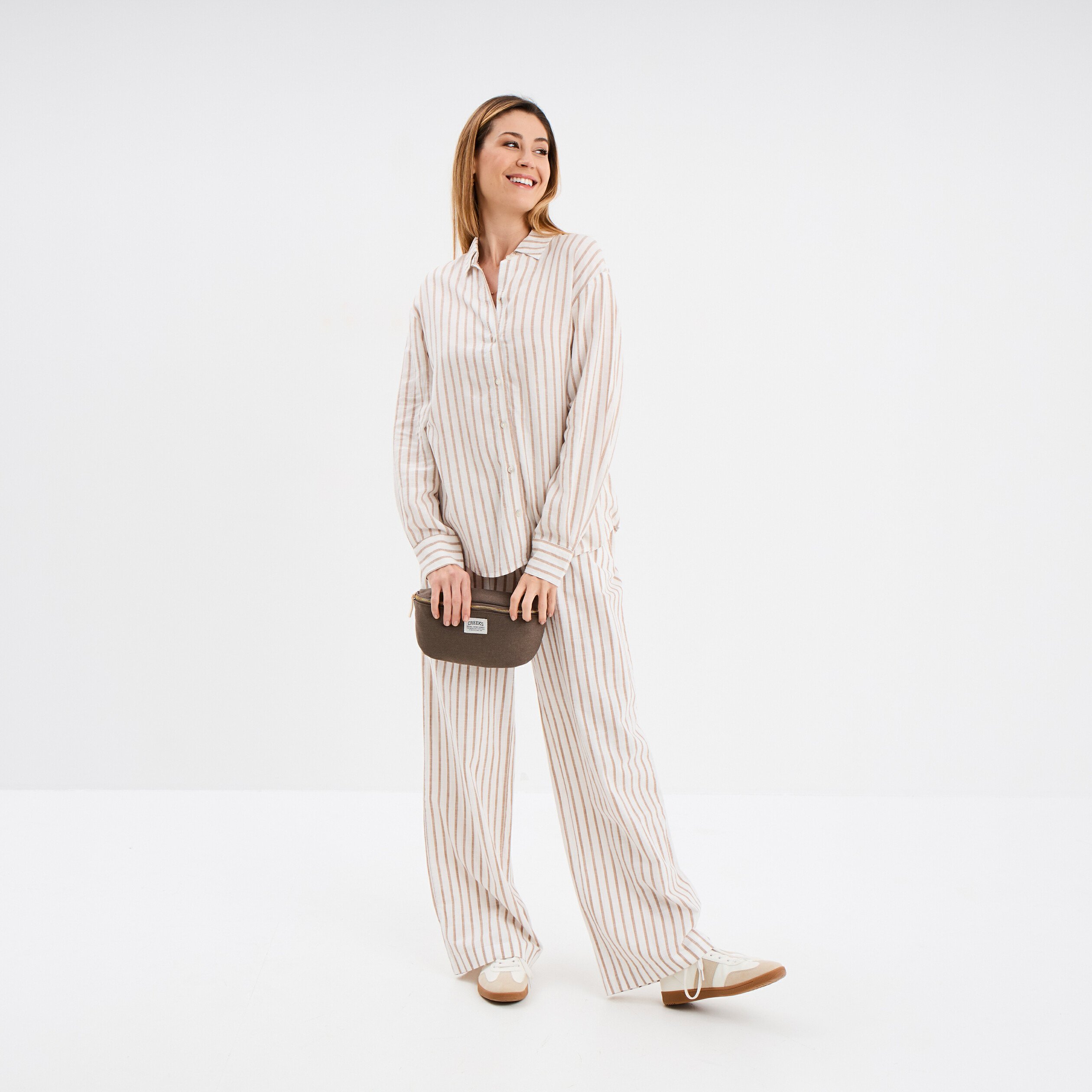 Pantalon large taille élastiquée coton blanc femme