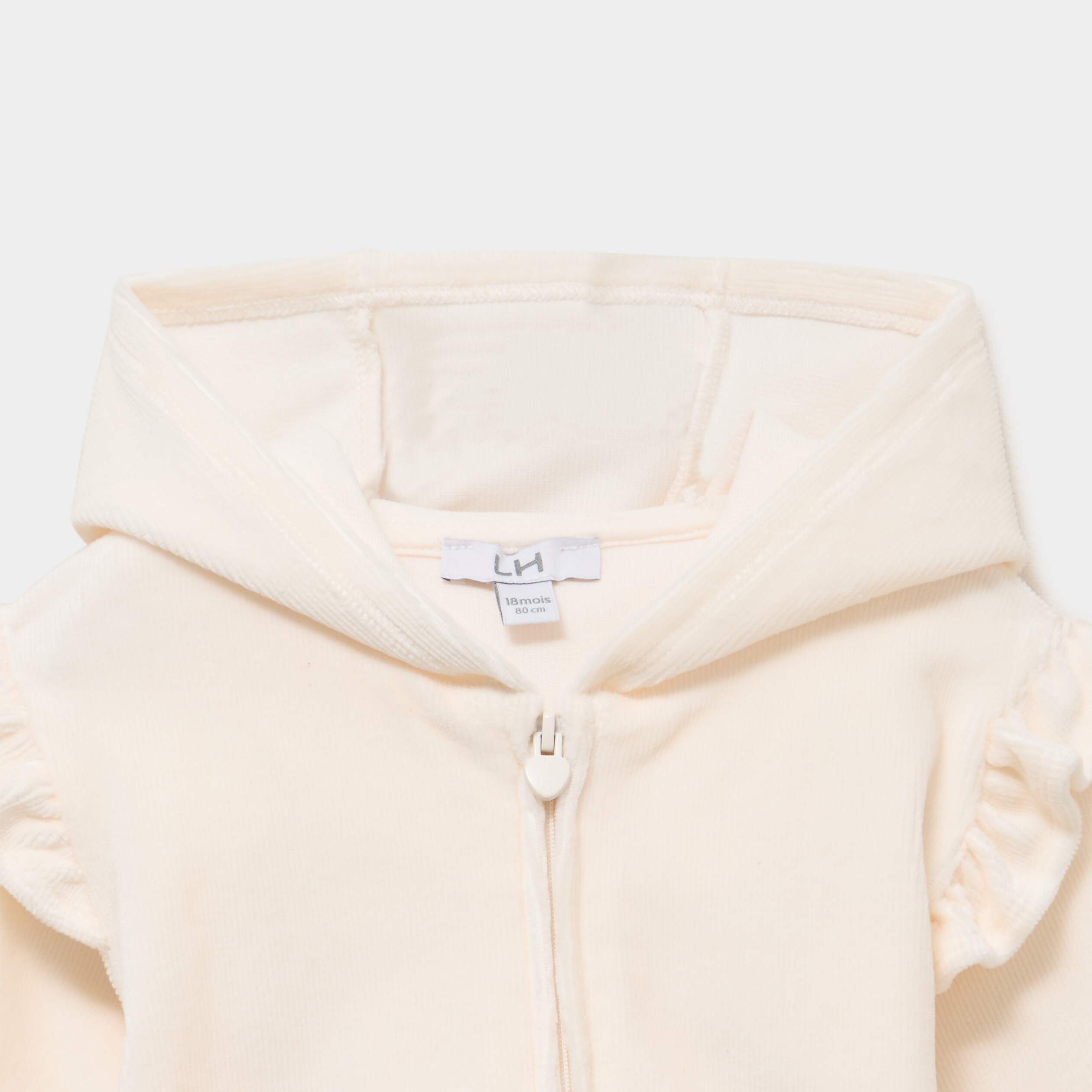 Gilet &agrave; capuche effet velours c&ocirc;tel&eacute; creme b&eacute;b&eacute; fille