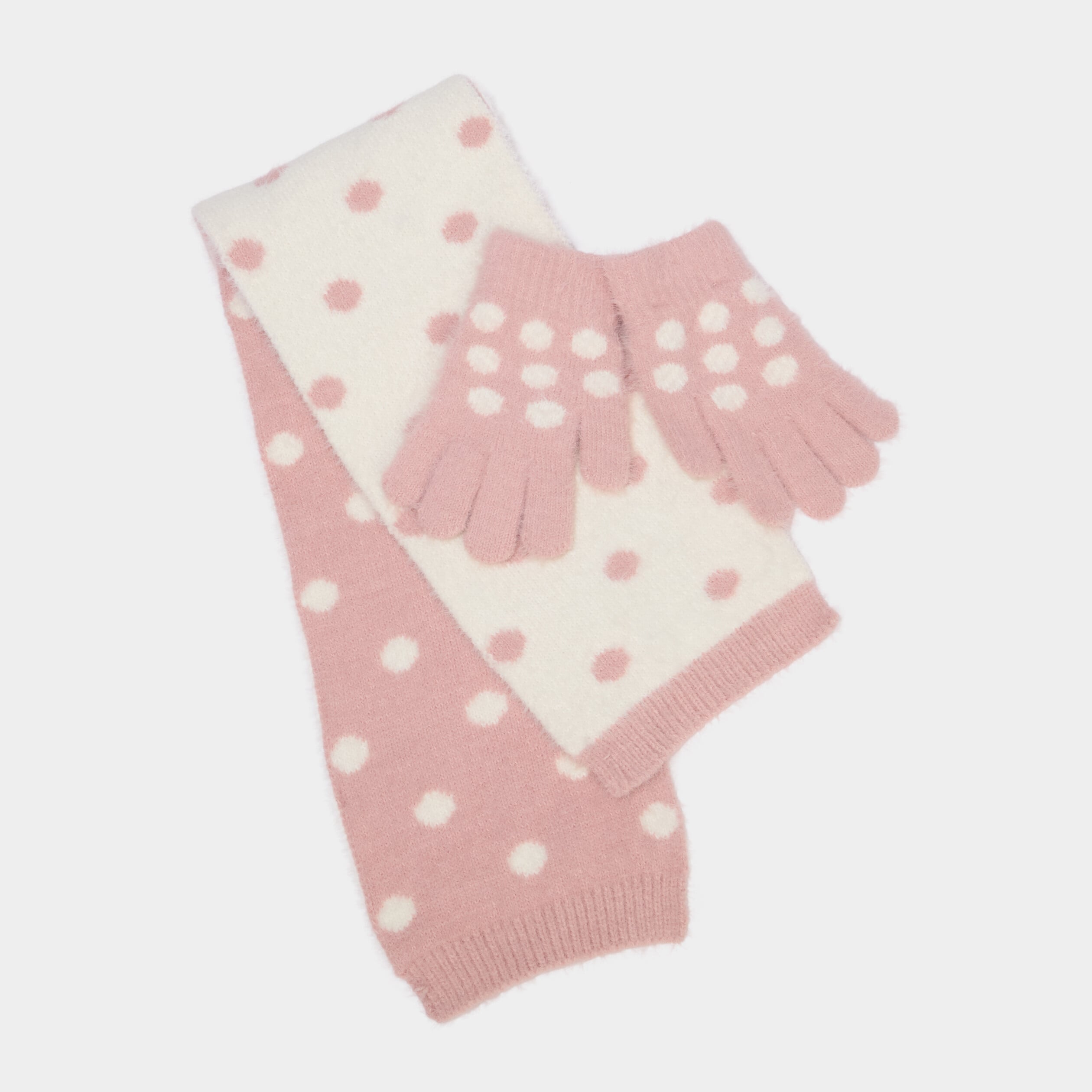 Ensemble &eacute;charpe, bonnet pompon et gants rose fille
