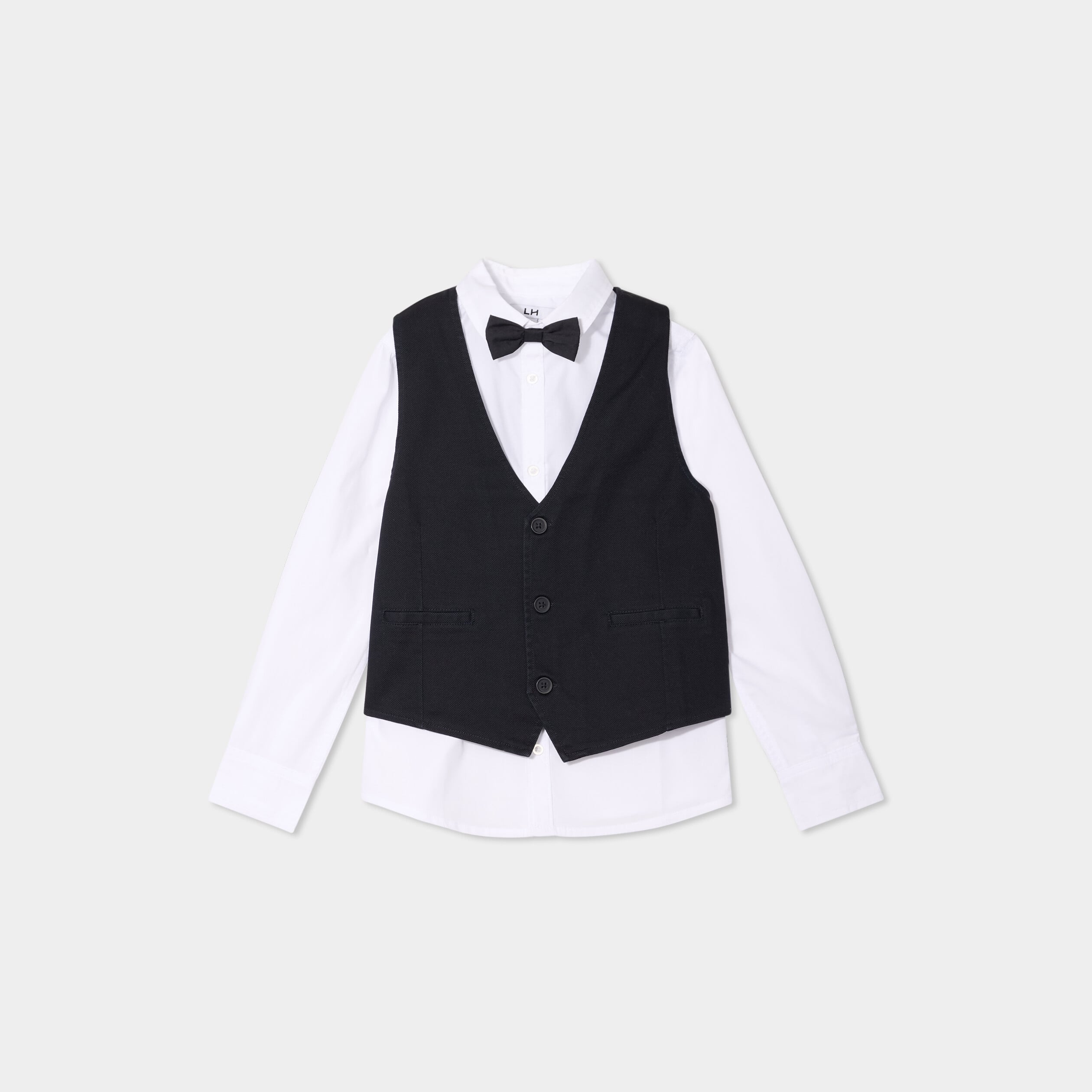 Ensemble 3 pi&egrave;ces chemise veste noeud noir gar&ccedil;on