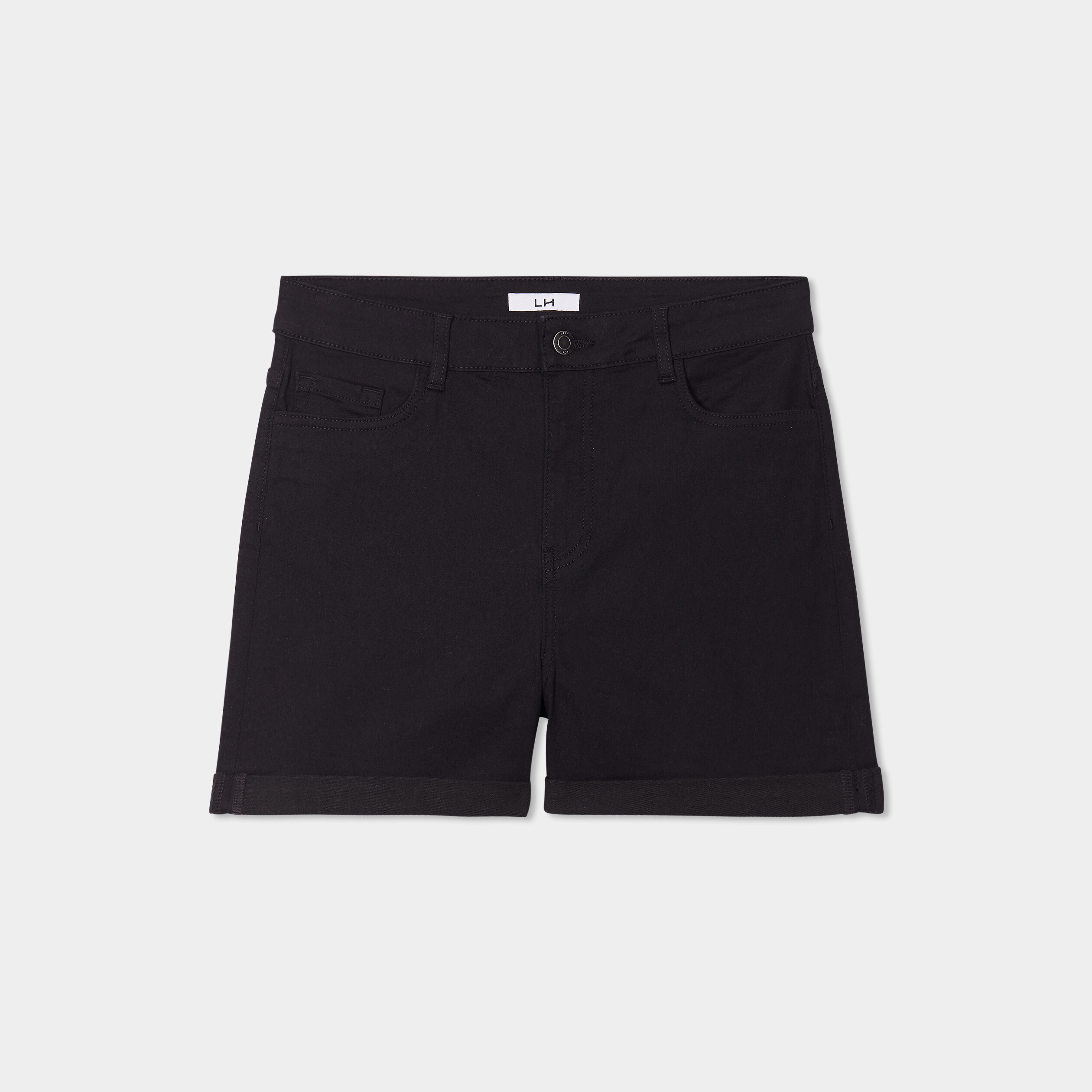 Short en jean slim coton stretch noir femme