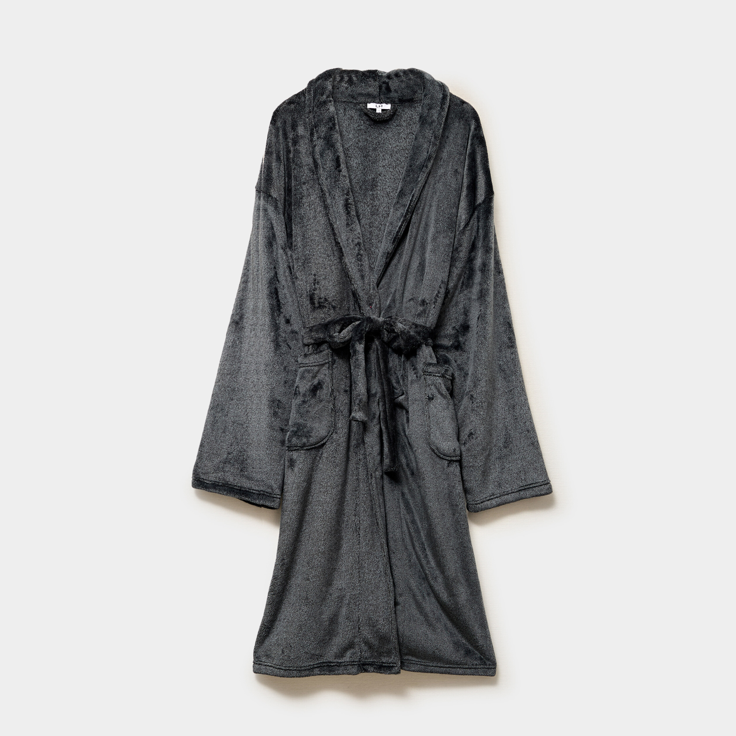 Peignoir long ceintur&eacute; effet velours gris clair homme