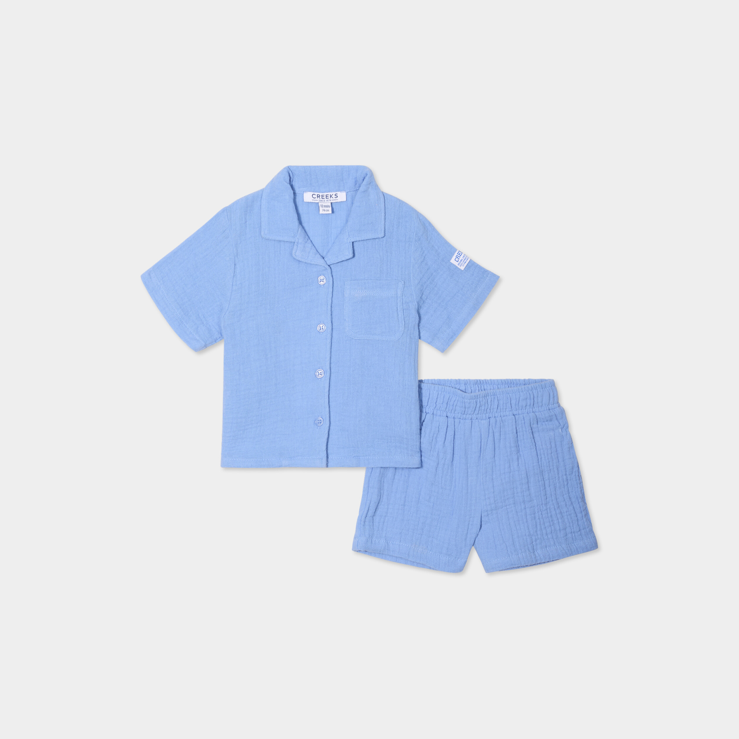 ensemble pyjama short chemise gaze coton bleu lavande bebeg Ensemble pyjama short chemise gaze coton bleu lavande bébé garçon