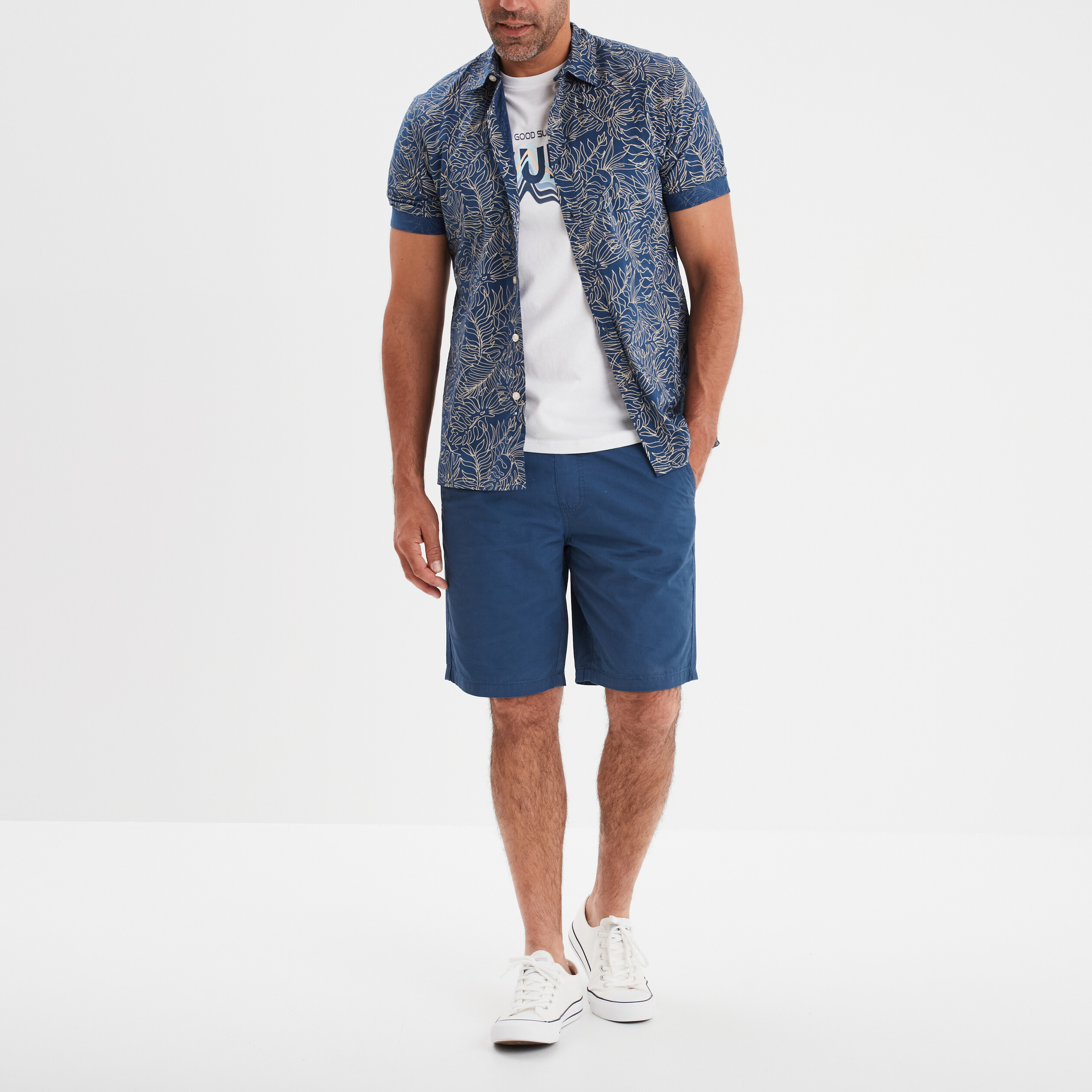 chemise manches courtes en coton bleu petrole homme Chemise manches courtes en coton bleu pétrole homme