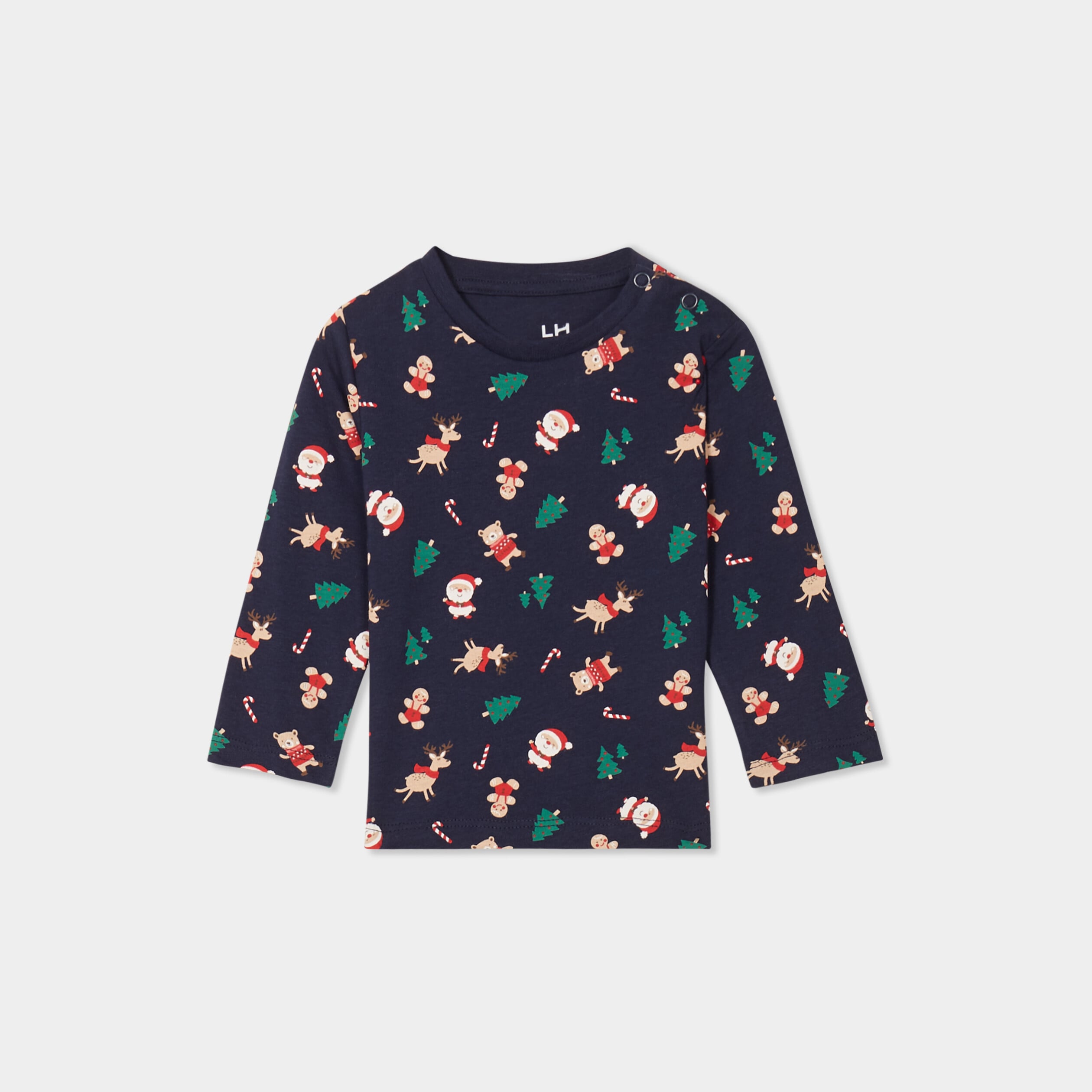 T-shirt col rond manches longues coton bleu marine b&eacute;b&eacute; gar&ccedil;on