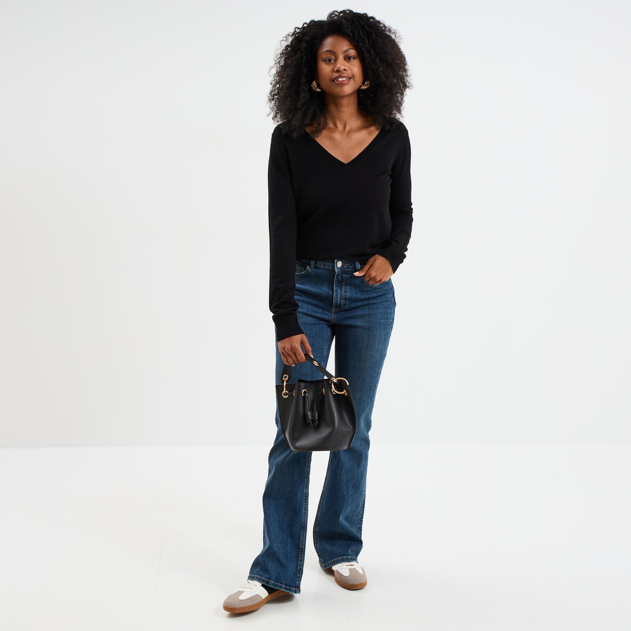 pull col en v manches longues noir femme Pull col en V manches longues noir femme