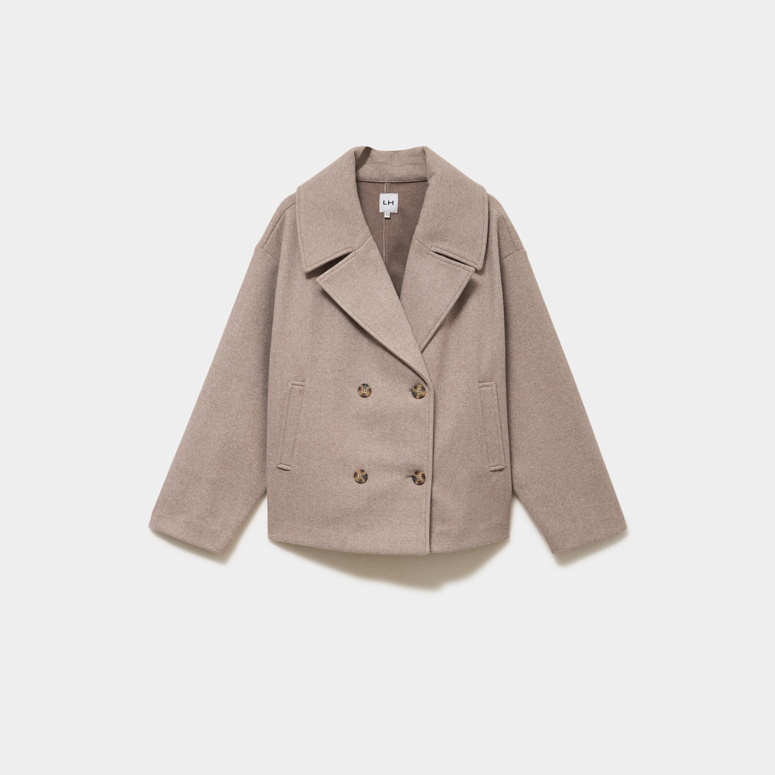 Manteau court double boutonnage beige femme grande taille