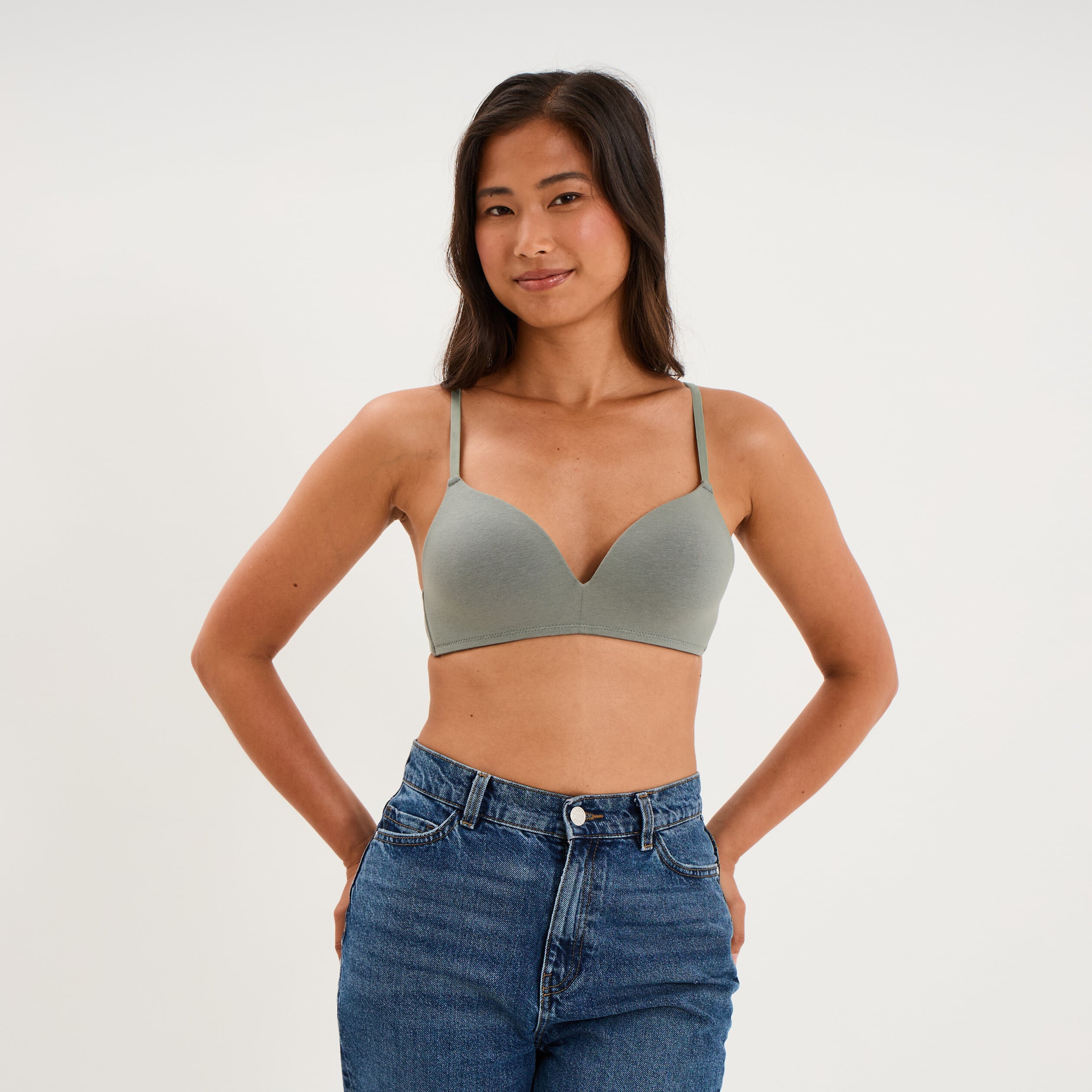 Soutien-gorge triangle coton majoritaire vert clair femme
