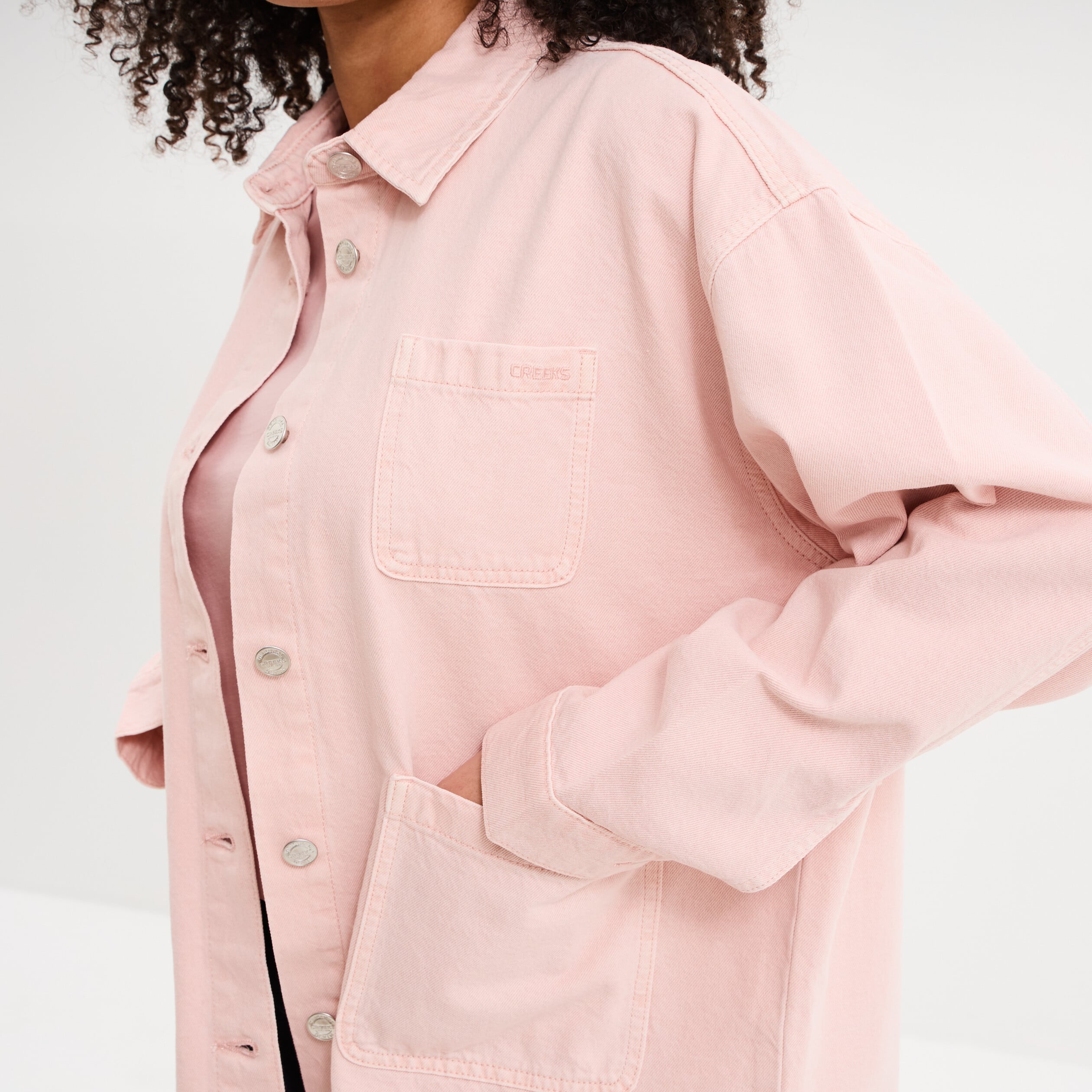 Veste surchemise oversize coton rose clair femme