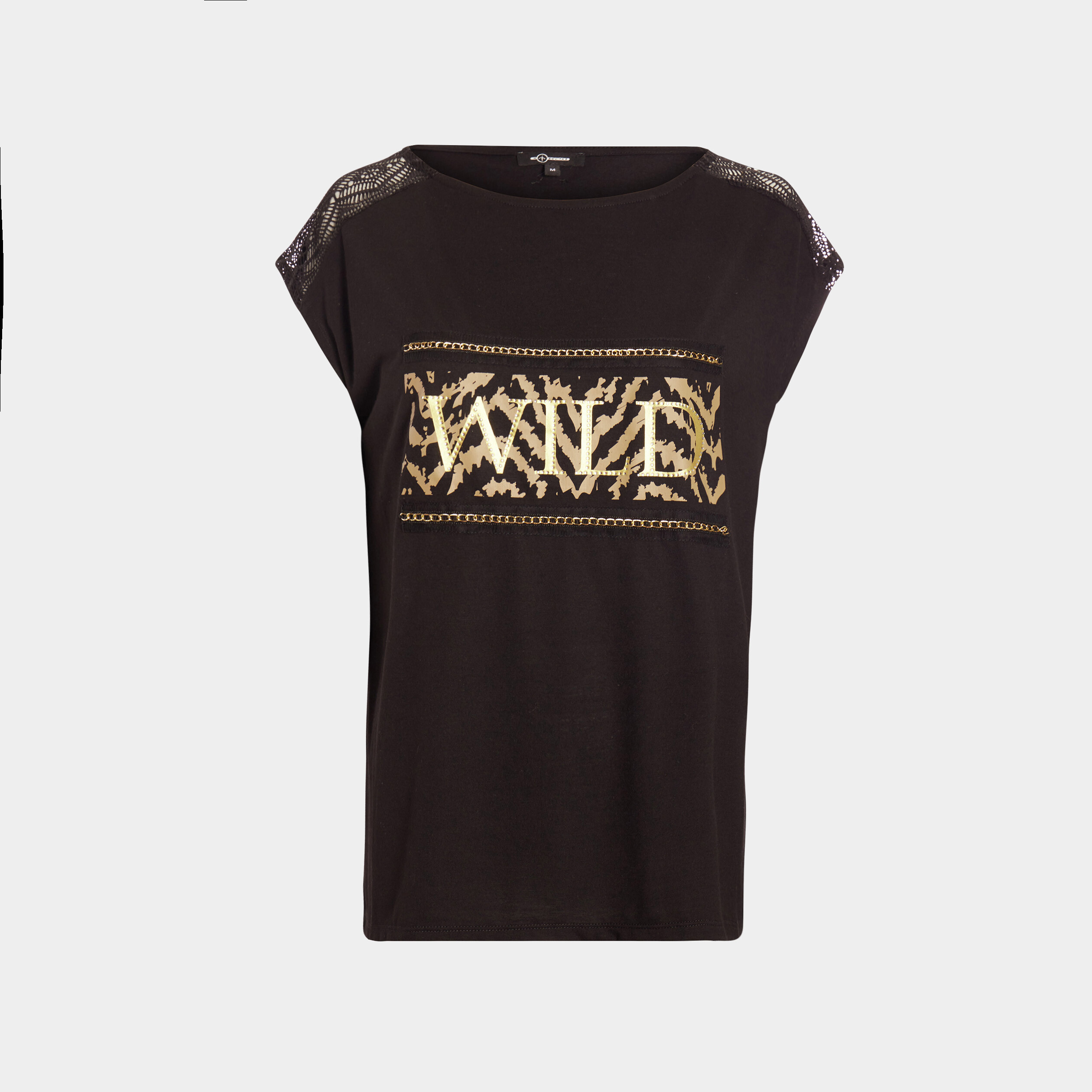 T-shirt manches courtes détails dentelle noir femme
