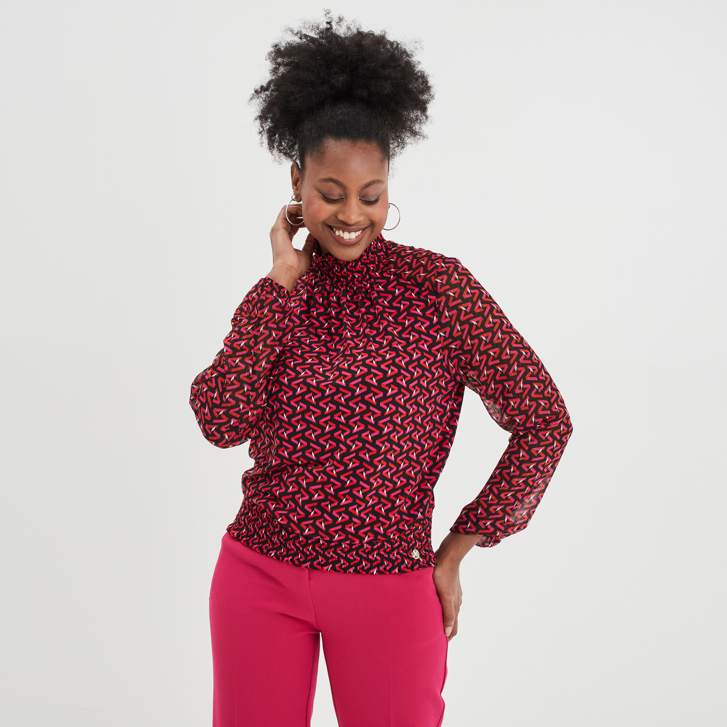blouse manches longues a col montant noir femme Blouse manches longues à col montant noir femme