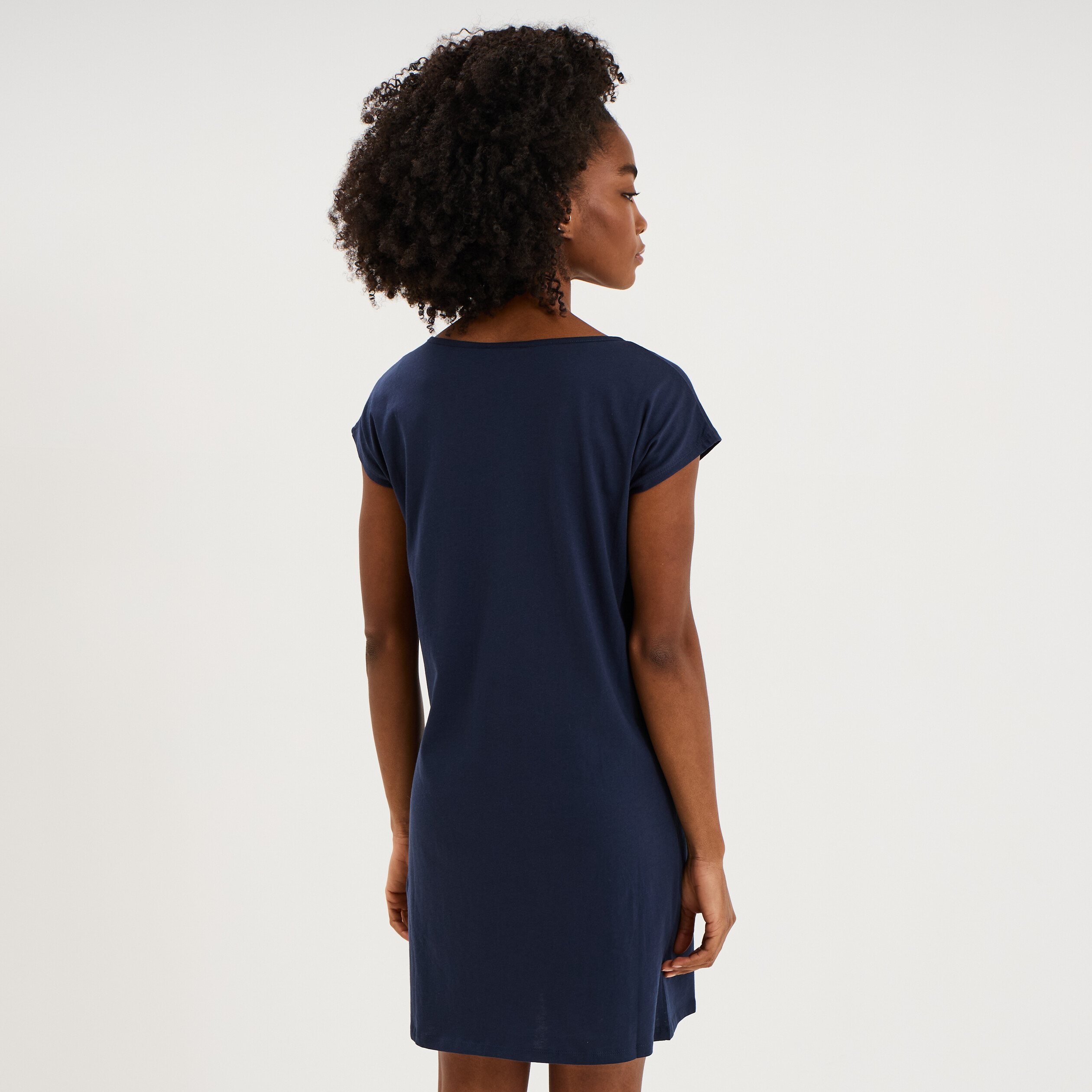 Chemise de nuit manches courtes coton bleu marine femme