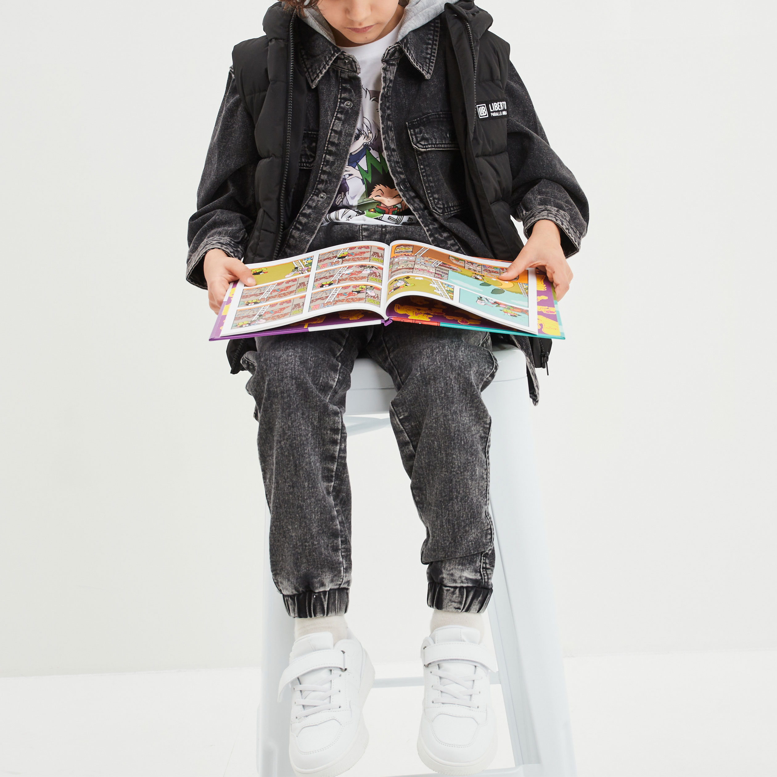 Chemise en jean &agrave; capuche Liberto denim noir gar&ccedil;on