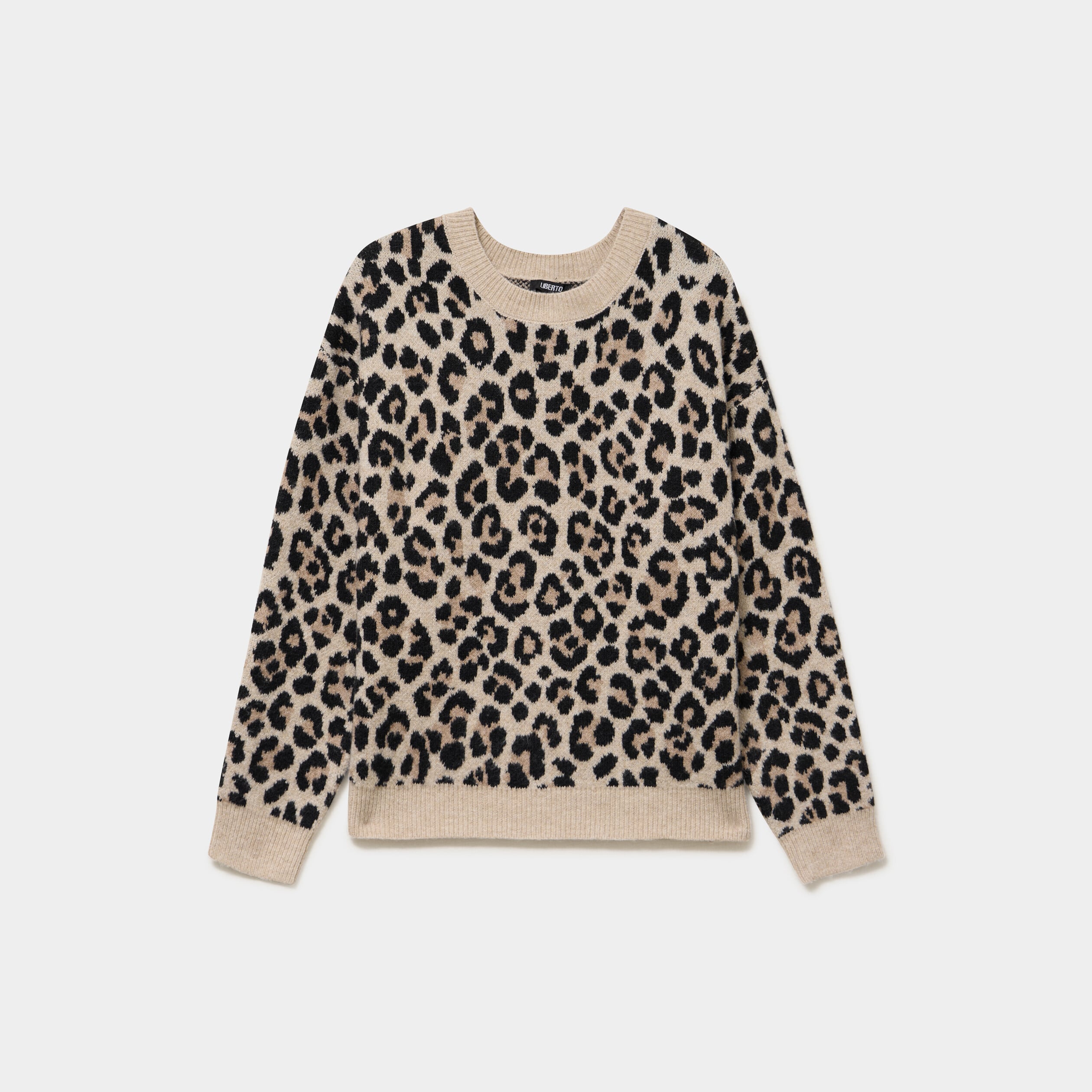 Pull col rond &agrave; manches longues beige clair femme