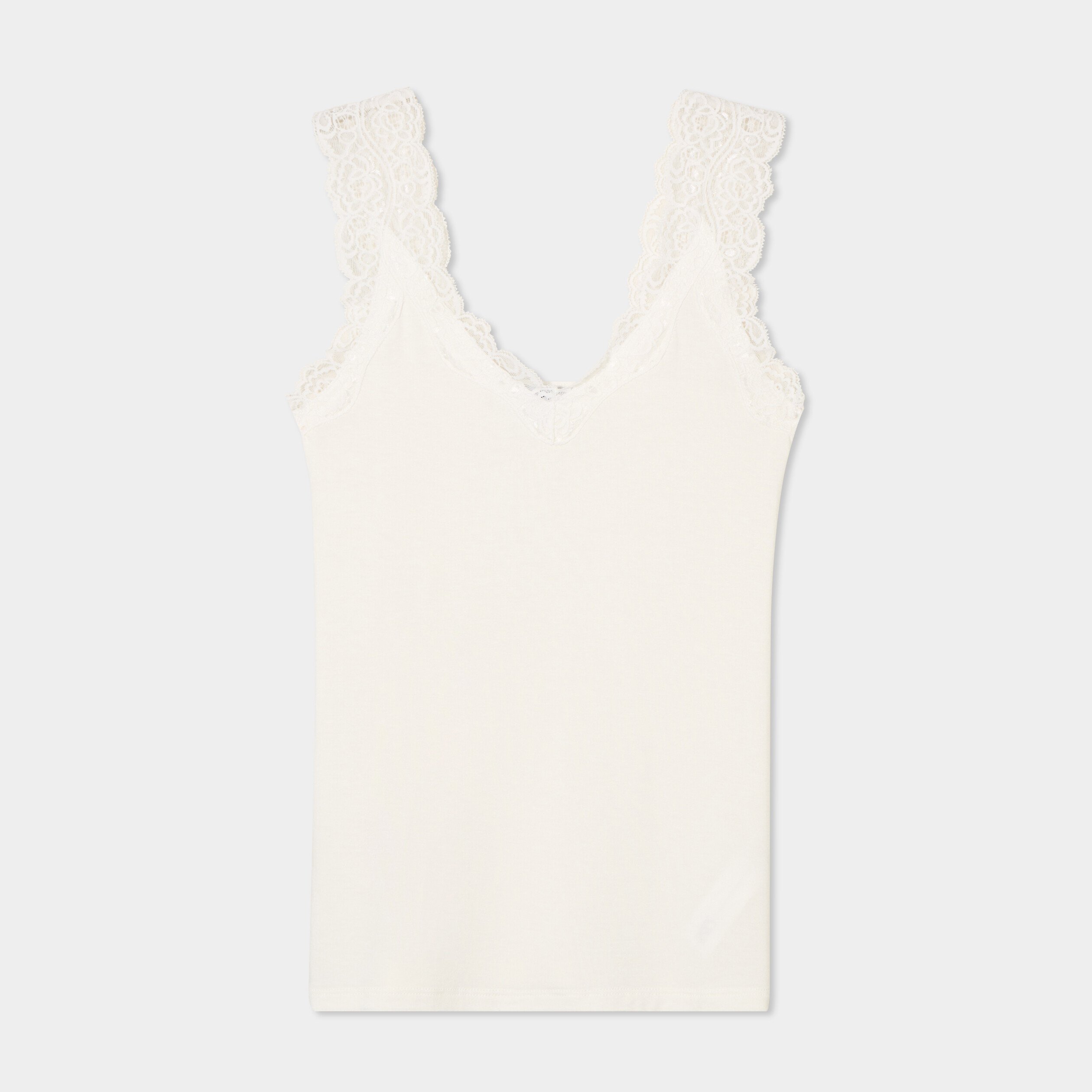 debardeur ajuste avec dentelle blanc femme Débardeur ajusté avec dentelle blanc femme