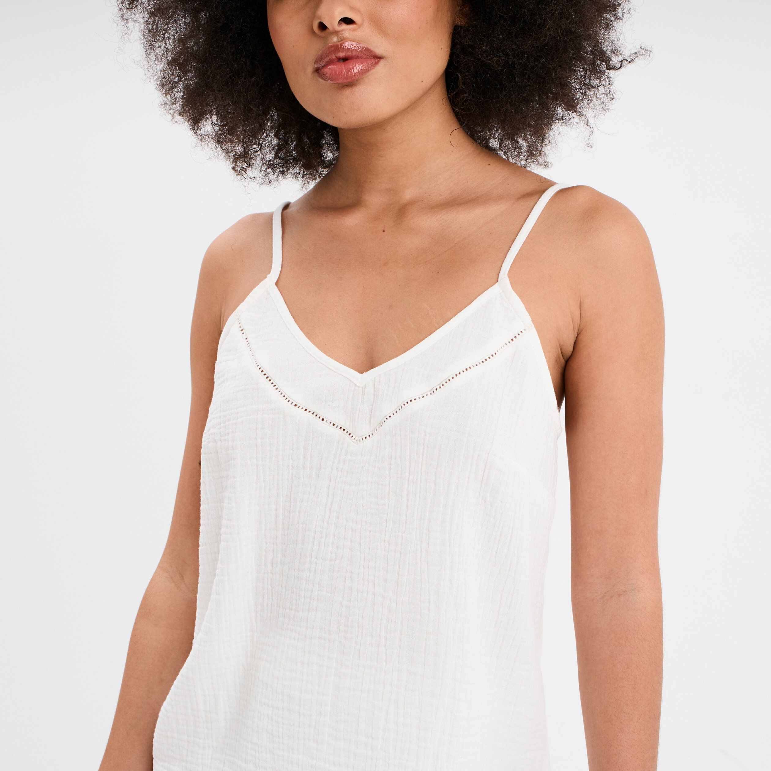 haut de pyjama debardeur gaze de coton blanc femme Haut de pyjama débardeur gaze de coton blanc femme