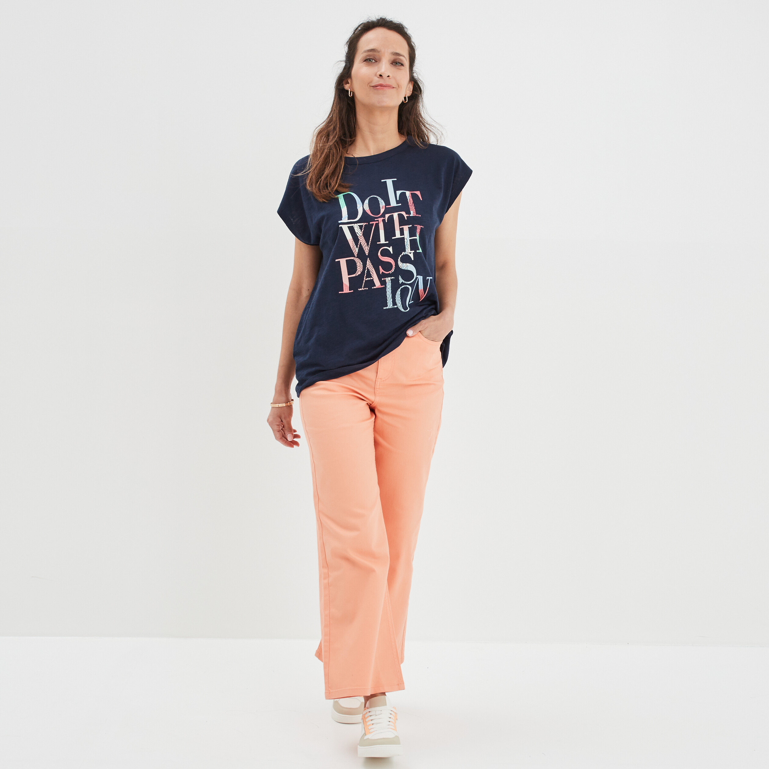 T-shirt droit manches courtes Creeks bleu marine femme