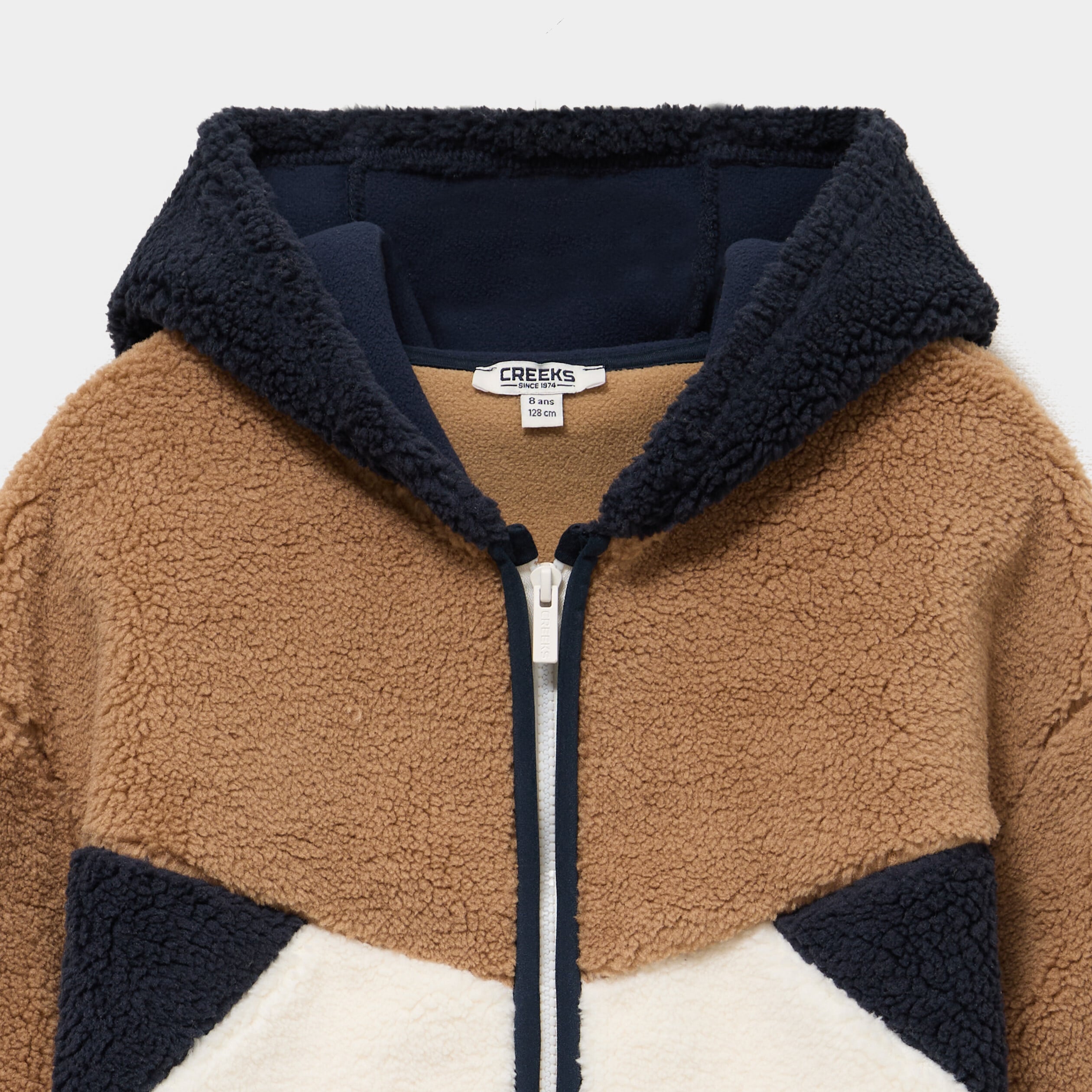 Gilet oversize zipp&eacute; polaire &agrave; capuche taupe gar&ccedil;on