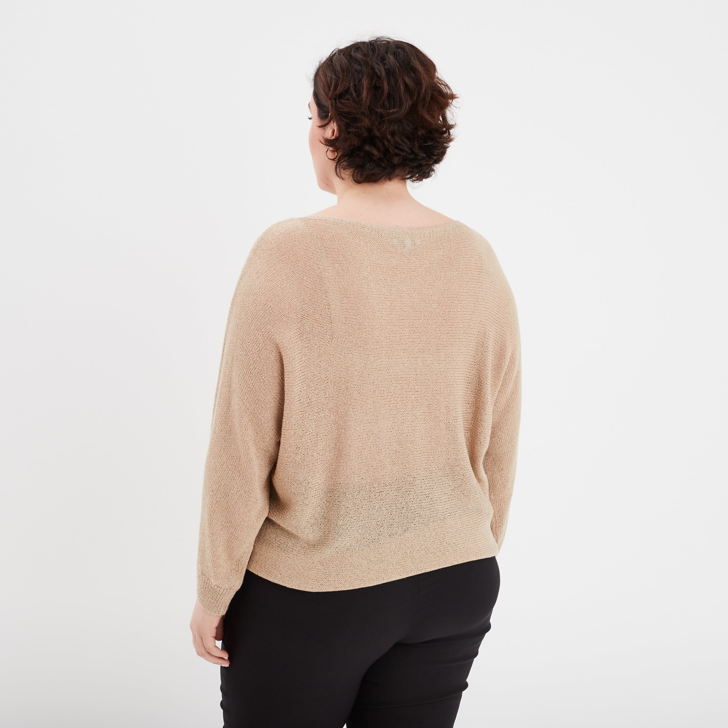 Pull manches longues col rond beige femme grande taille