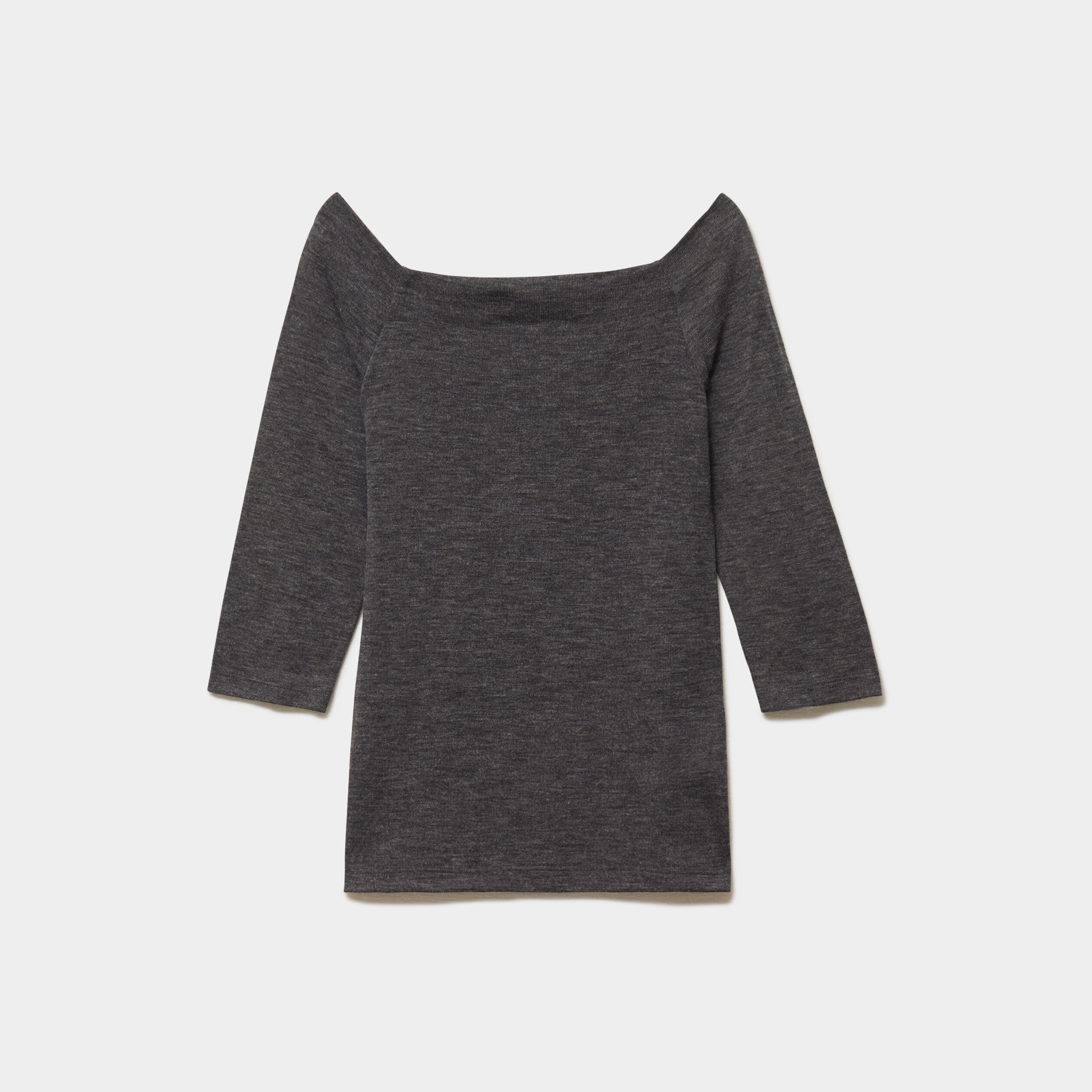 T-shirt cintr&eacute; col bardot manches 3/4 gris fonc&eacute; femme