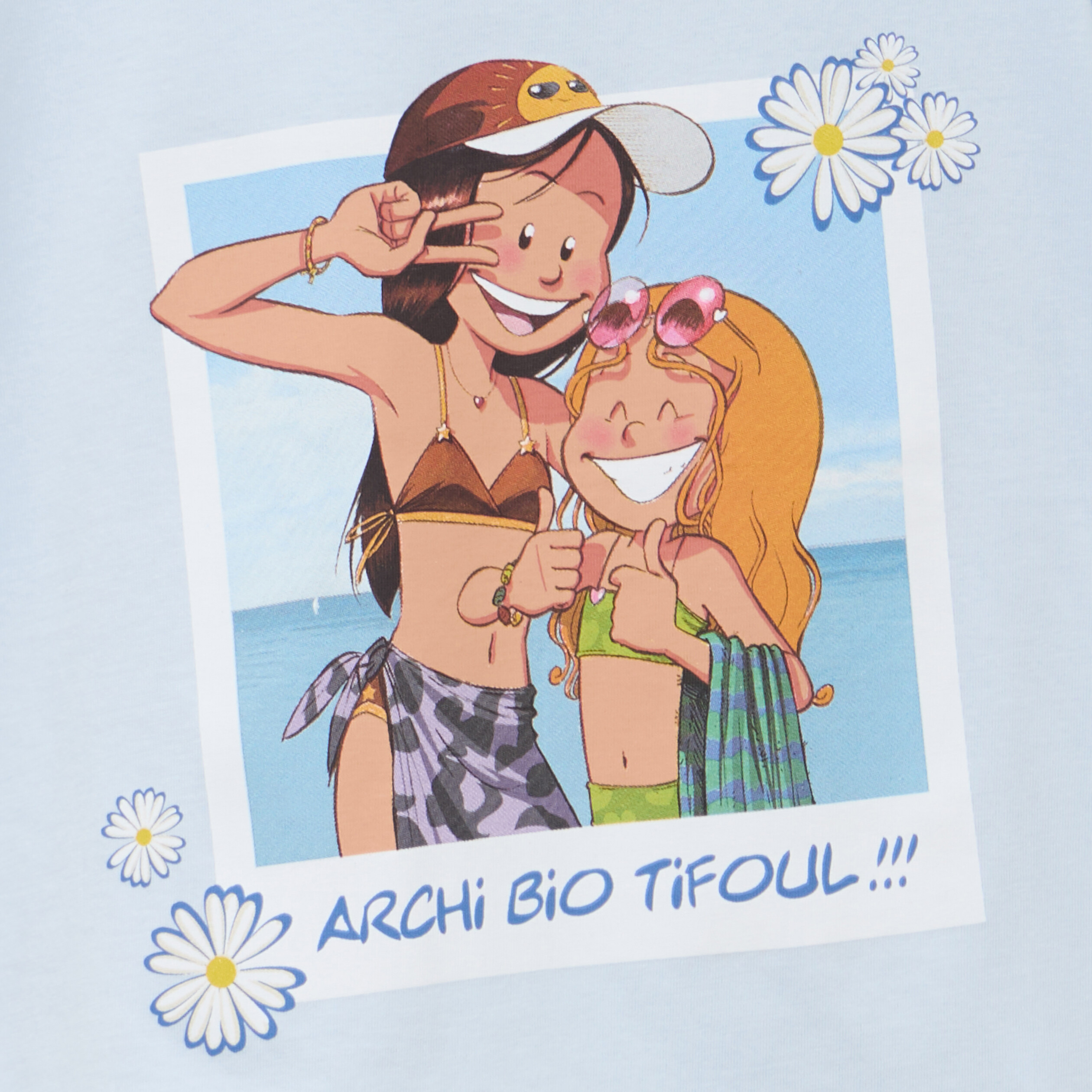T-shirt col rond coton Les Sisters bleu ciel fille