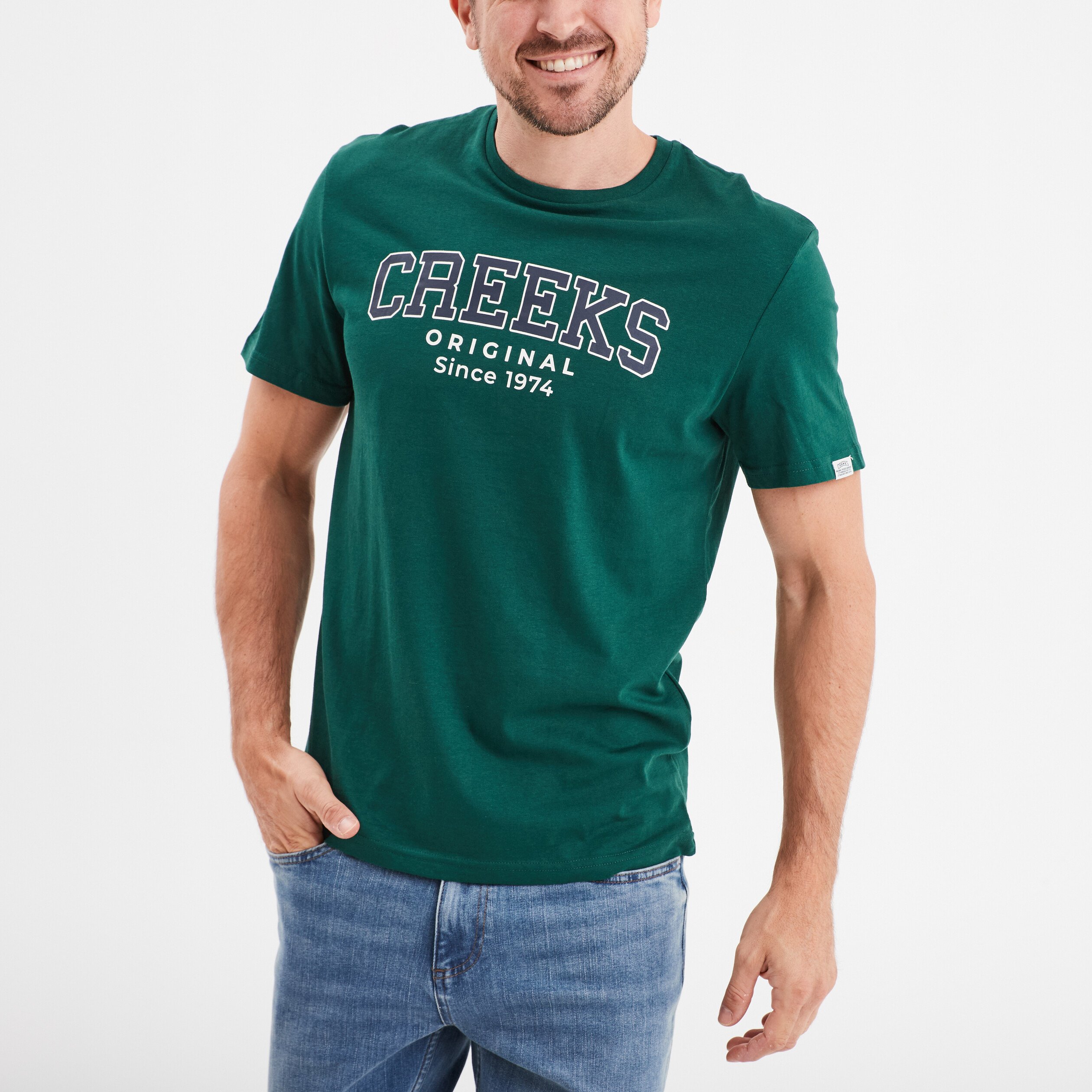 t shirt a manches courtes coton creeks vert fonce homme T-shirt à manches courtes coton Creeks vert foncé homme