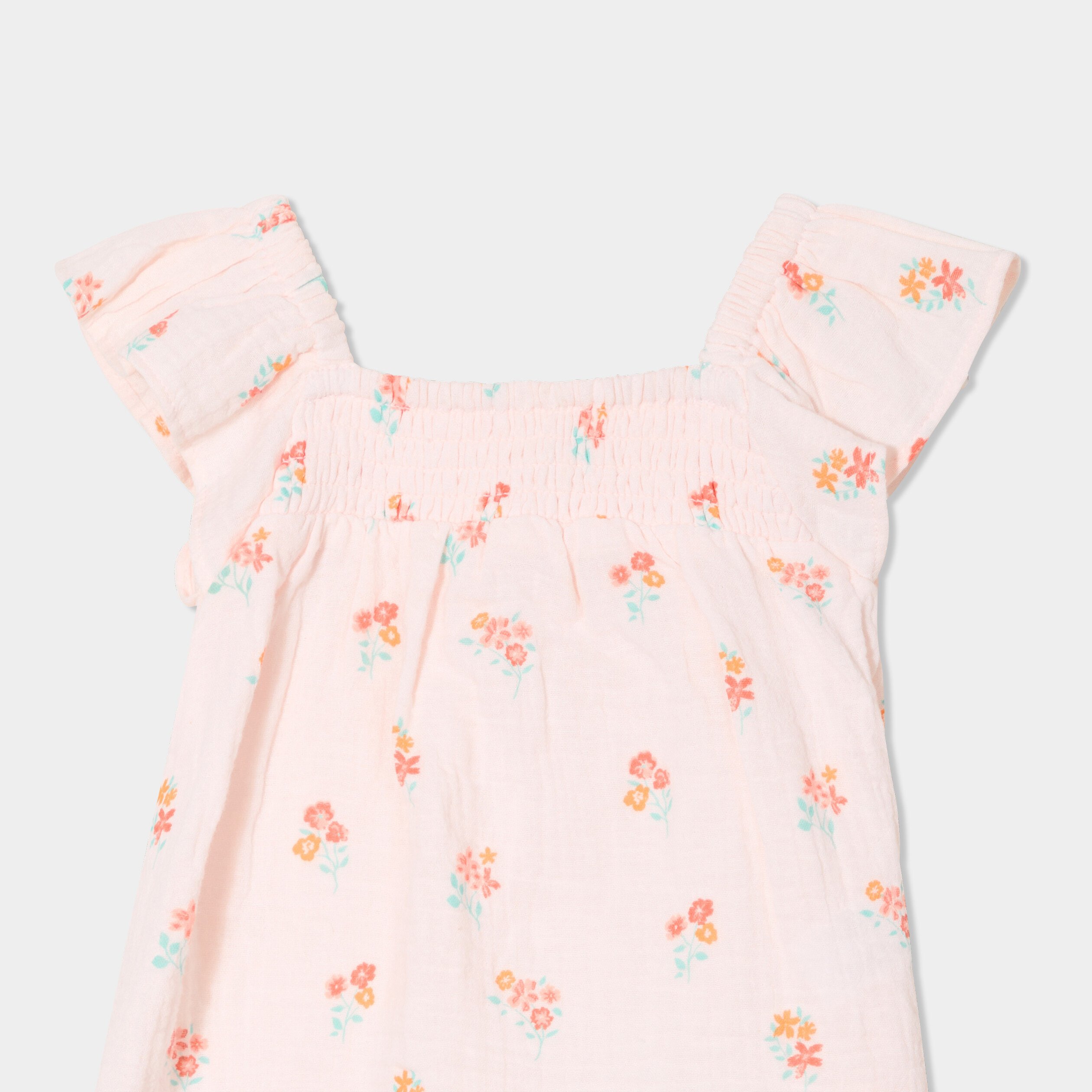 blouse smockee a volants gaze de coton rose clair bebef Blouse smockée à volants gaze de coton rose clair bébé fille