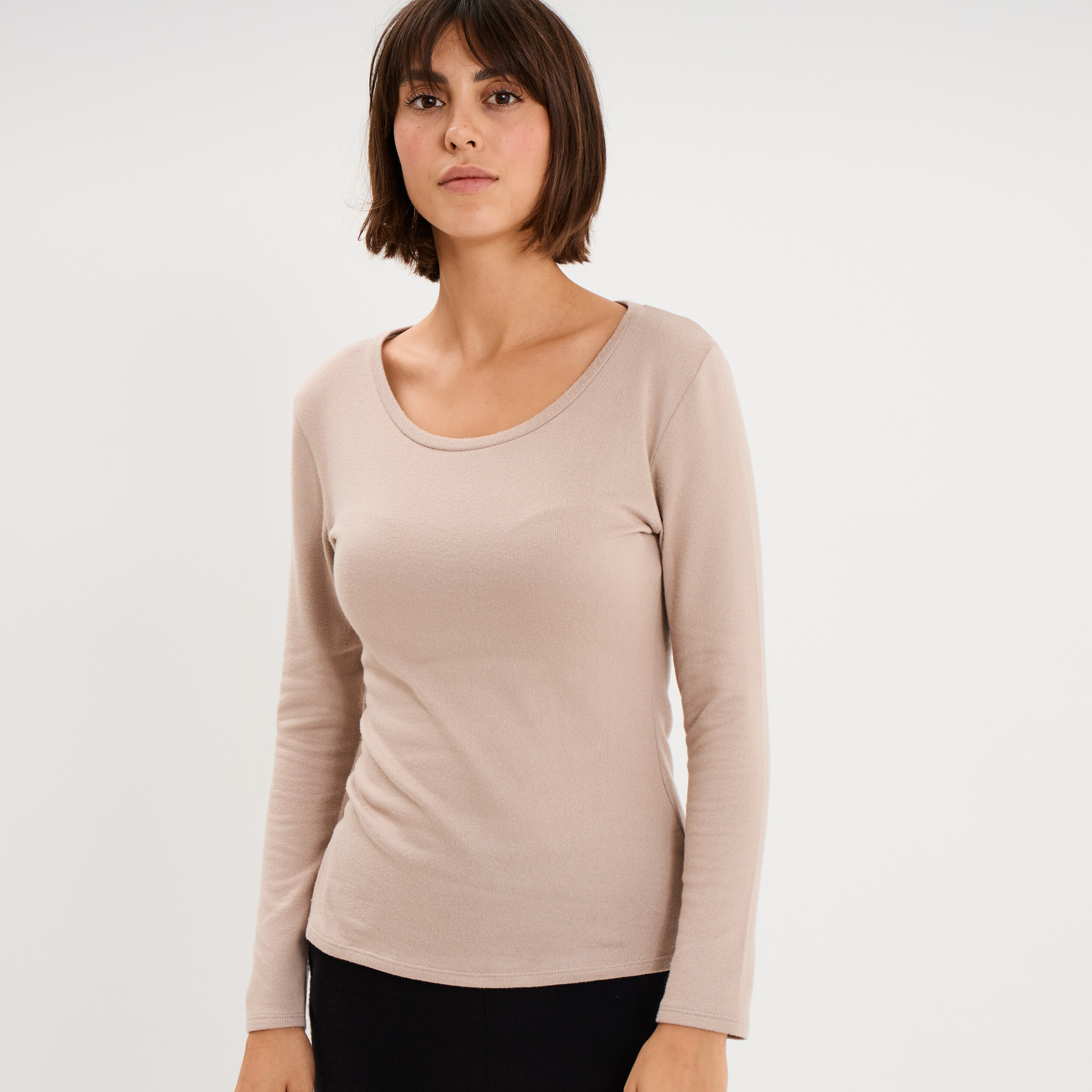 T-shirt thermique manches longues beige femme