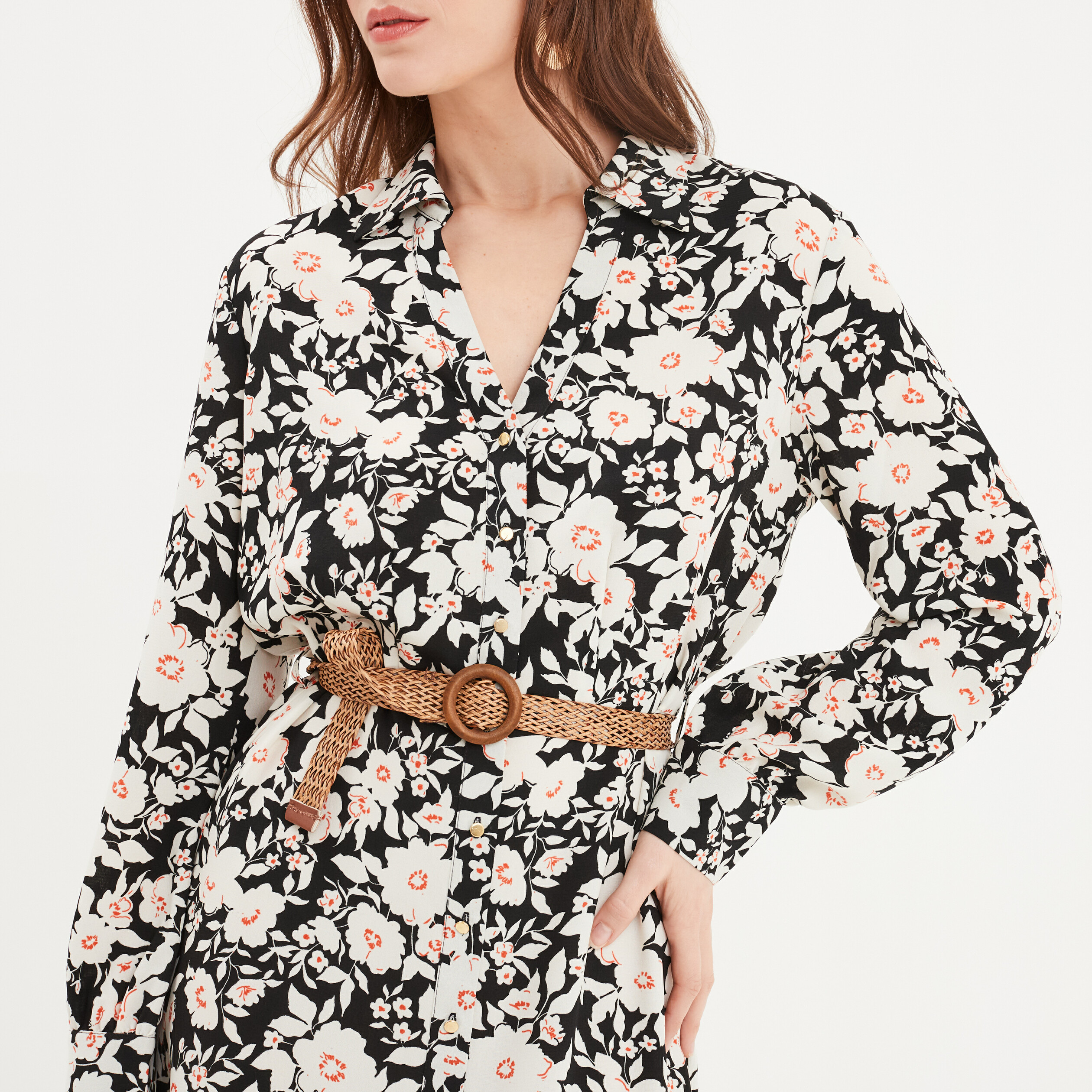 robe chemise longue ceinturee noir femme Robe chemise longue ceinturée noir femme