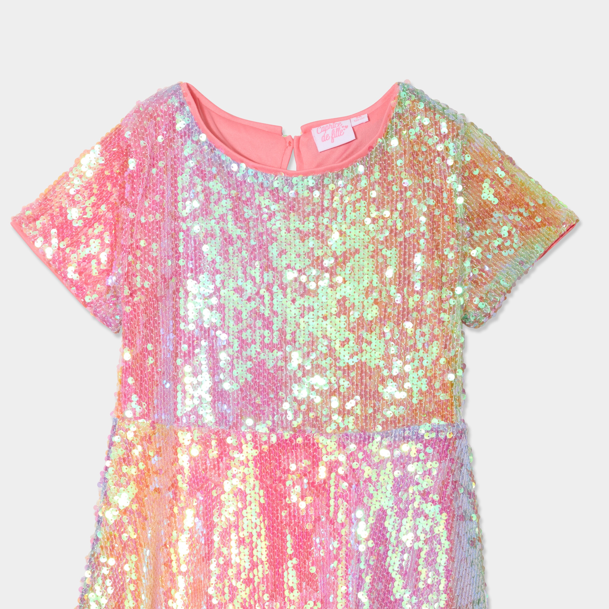 Robe à sequins manches courtes multicolore fille