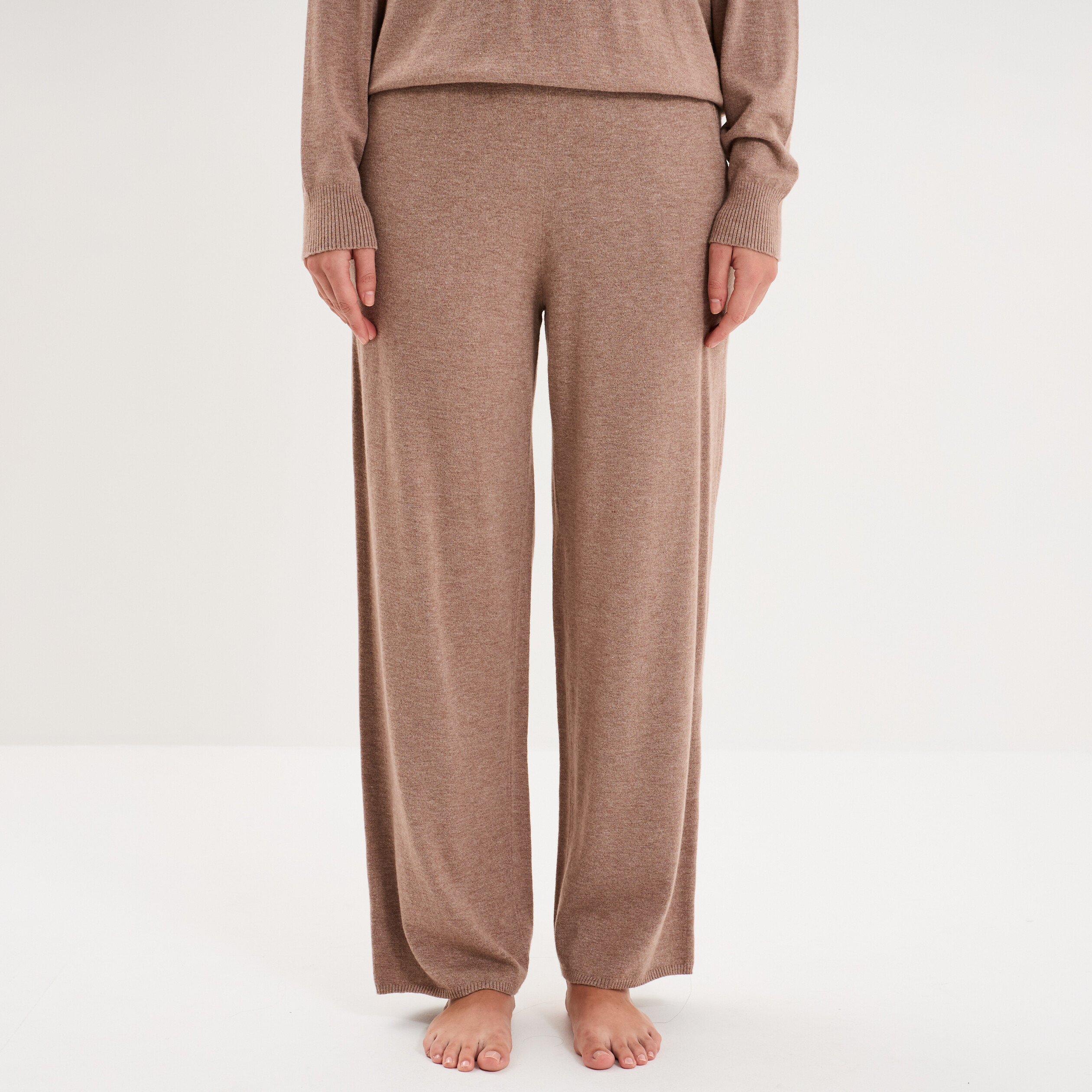 Pantalon de pyjama large en maille marron chocolat femme