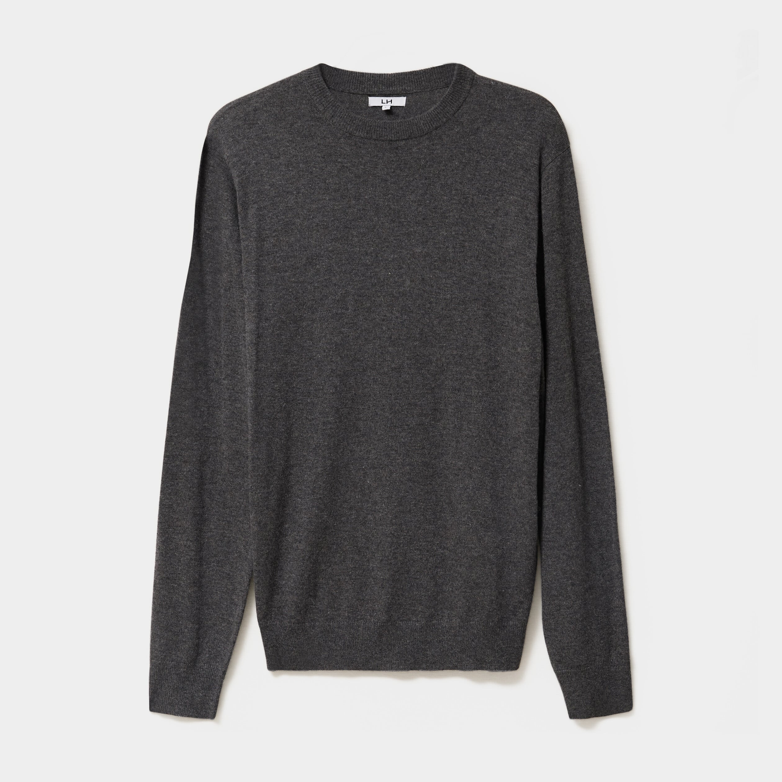 Pull col rond manches longues gris fonc&eacute; homme