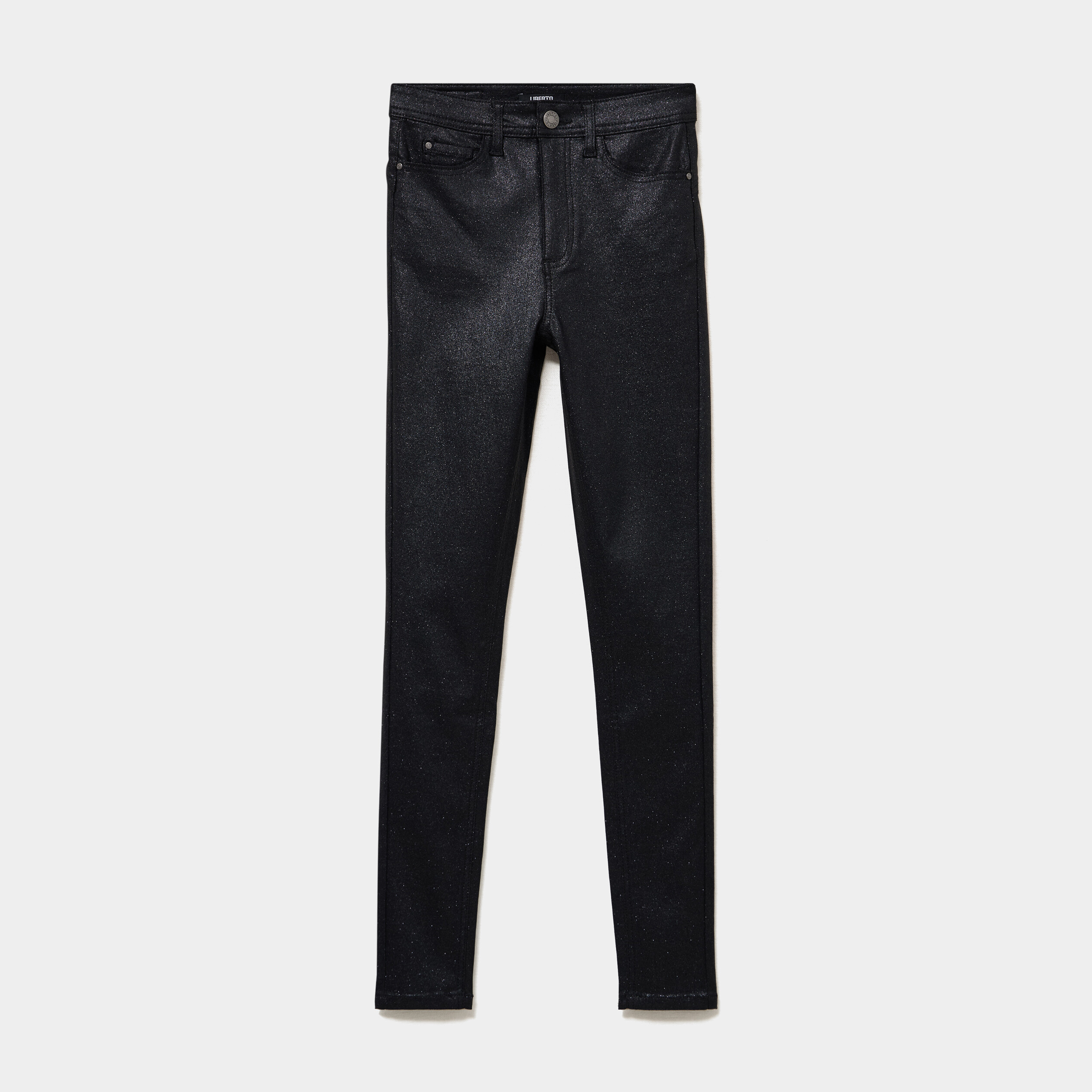 Pantalon slim enduit &agrave; taille haute noir femme