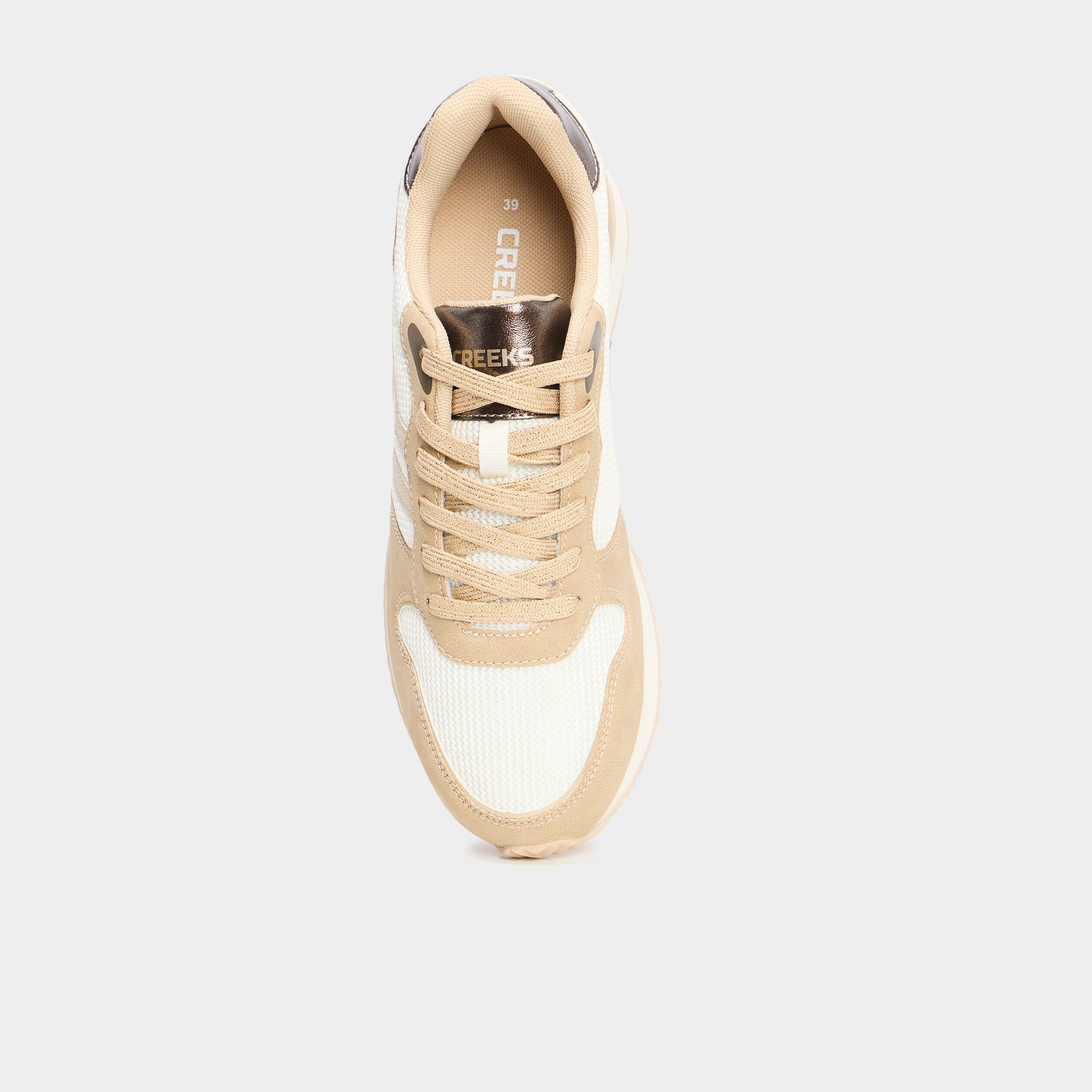 Baskets bi-mati&egrave;re &agrave; lacets Creeks sable femme