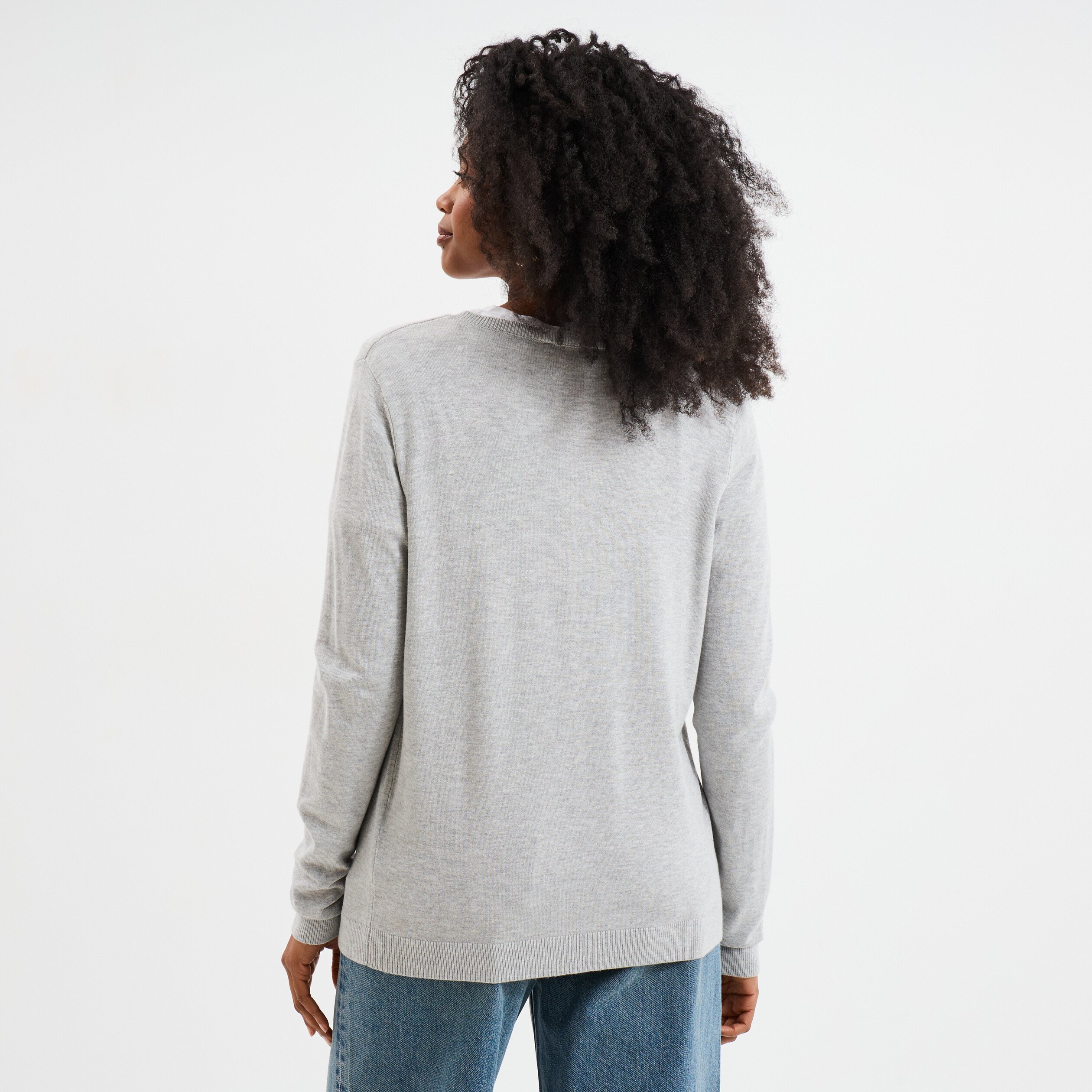gilet col rond manches longues gris clair femme Gilet col rond manches longues gris clair femme