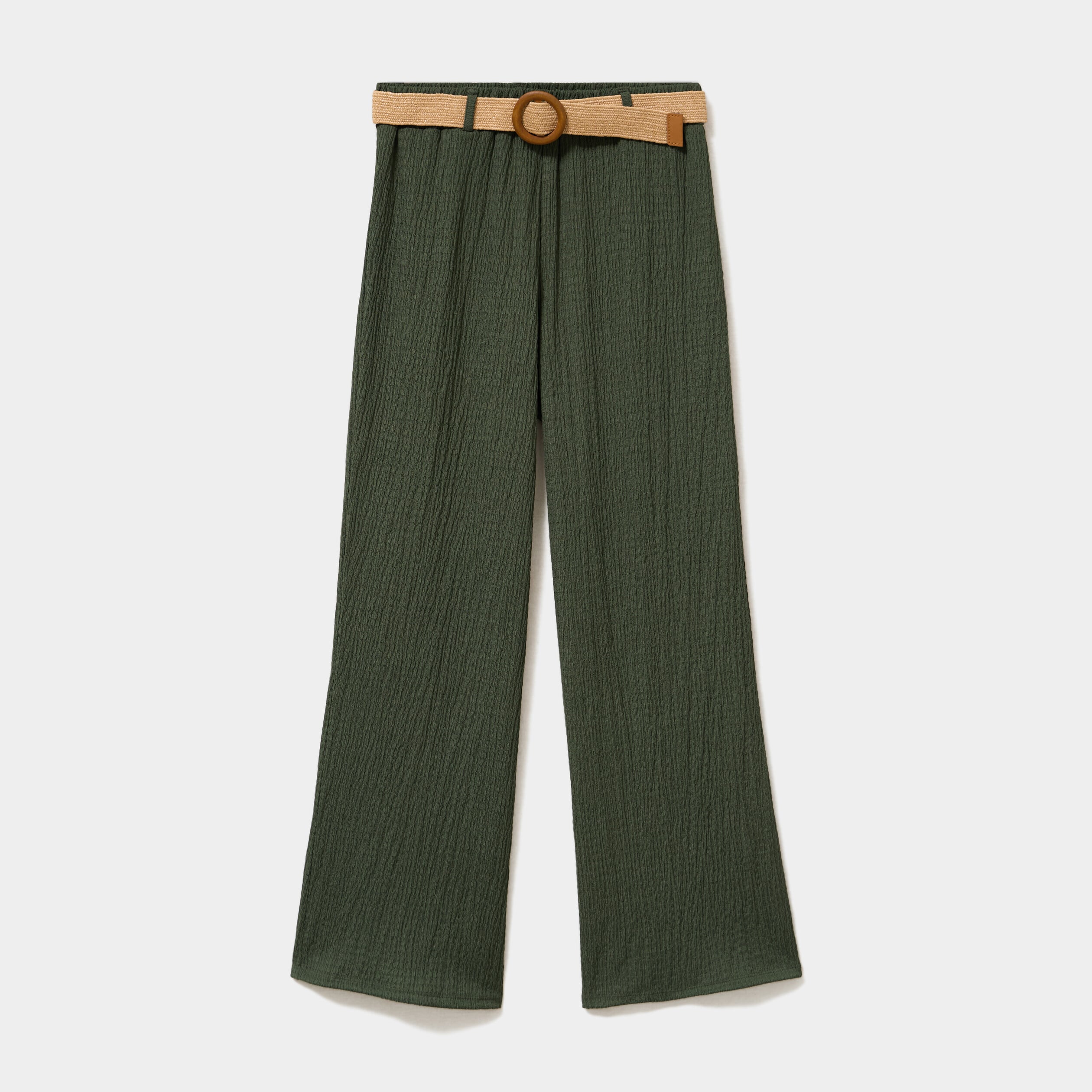 Pantalon fluide large avec ceinture vert kaki femme