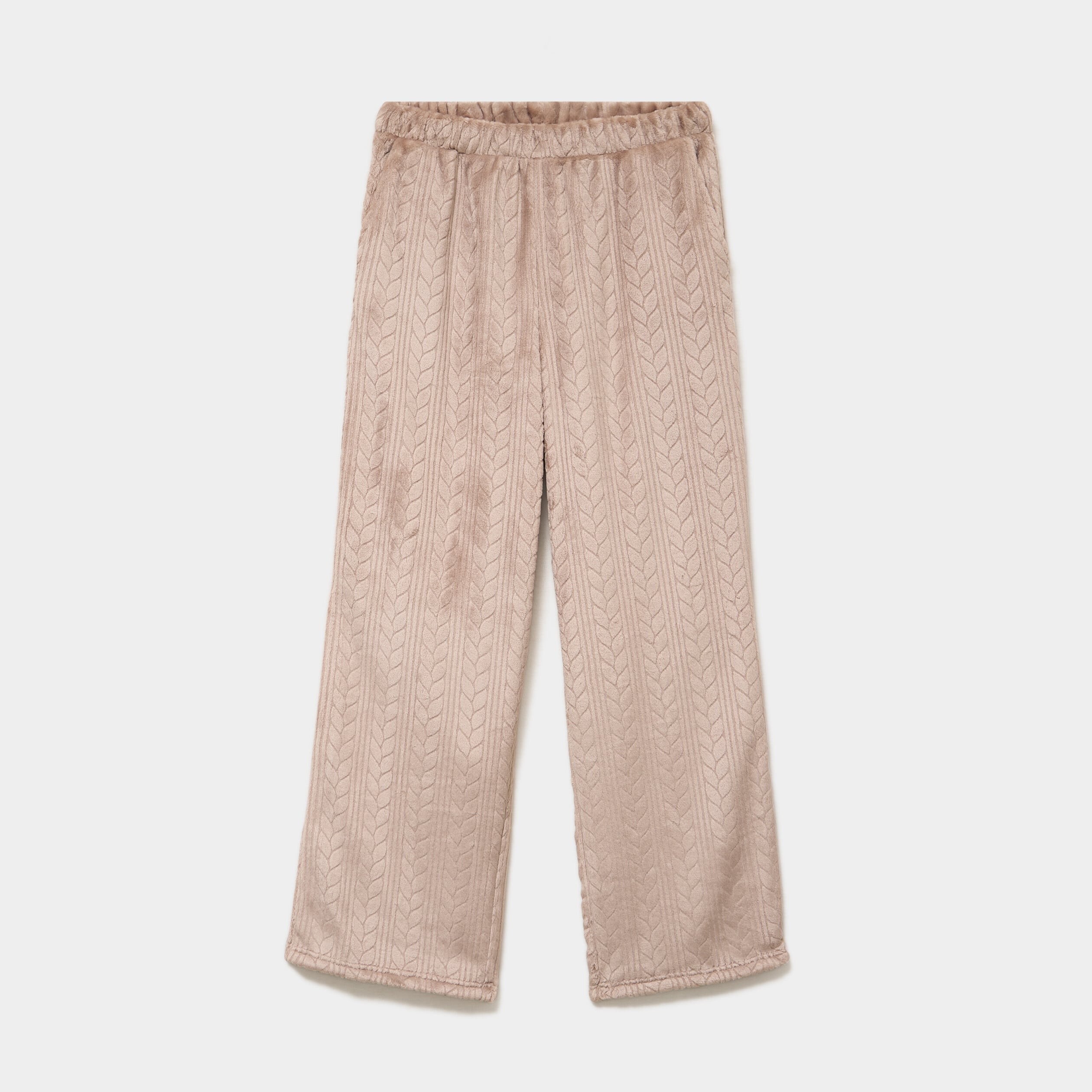 Pantalon effet polaire d&eacute;tails torsades beige femme