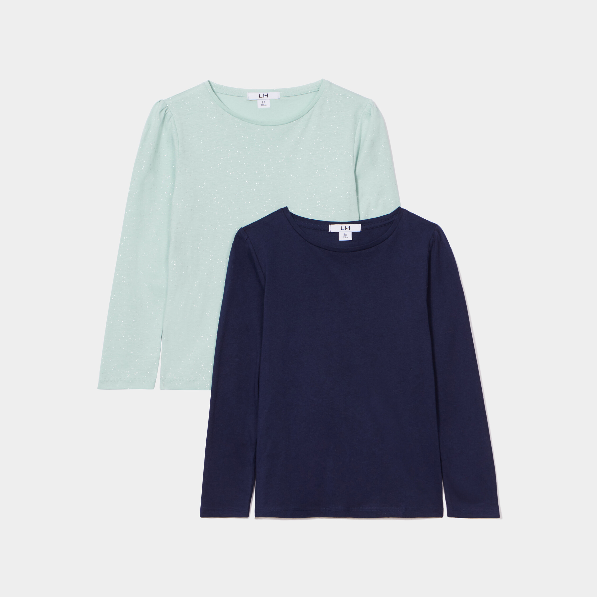 Lot 2 t-shirts manches longues coton bleu gris fille