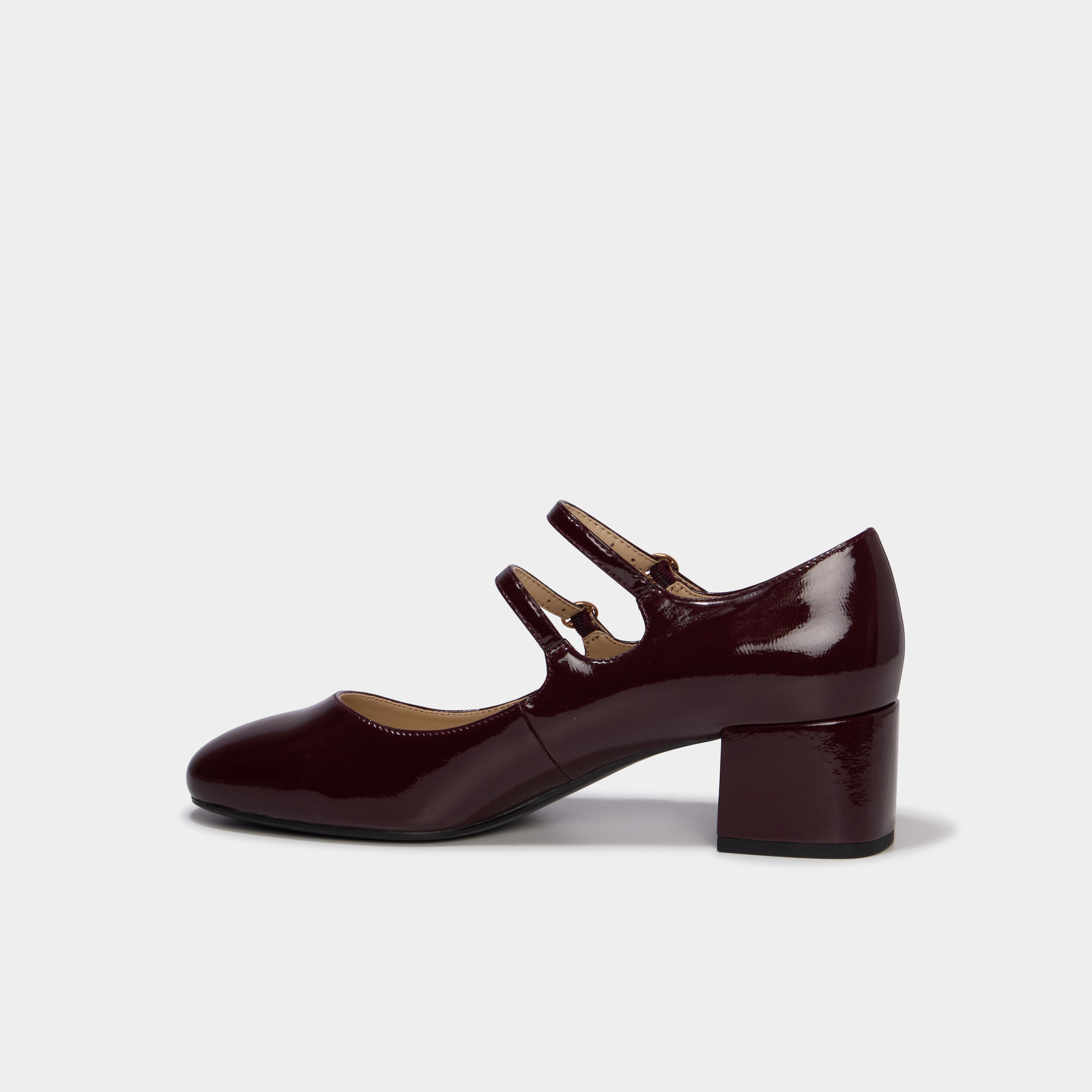 Escarpin double bride effet verni bordeaux femme