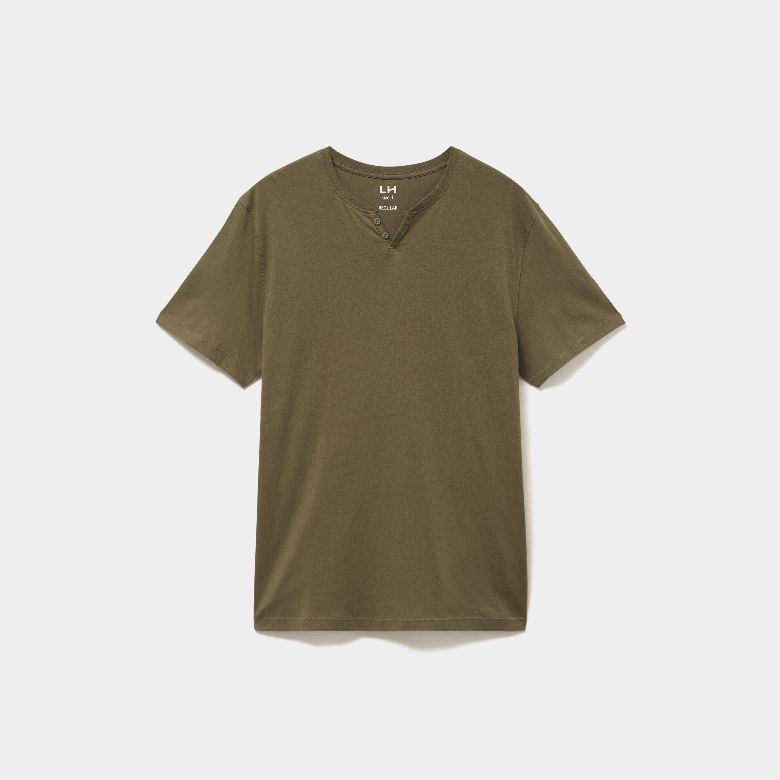 T-shirt manches courtes col tunisien vert kaki homme