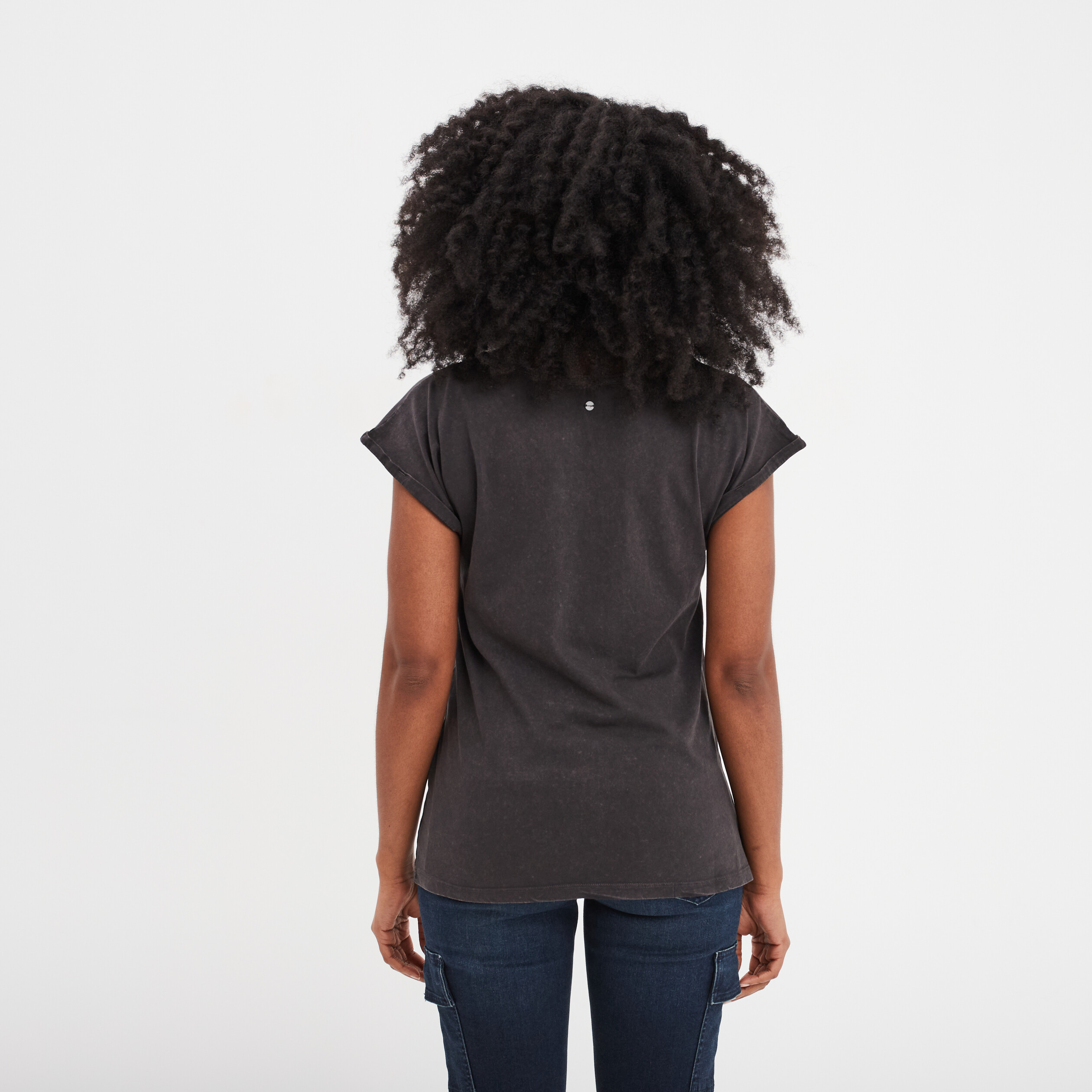 t shirt coton col en v manches courtes noir femme T-shirt coton col en V manches courtes noir femme