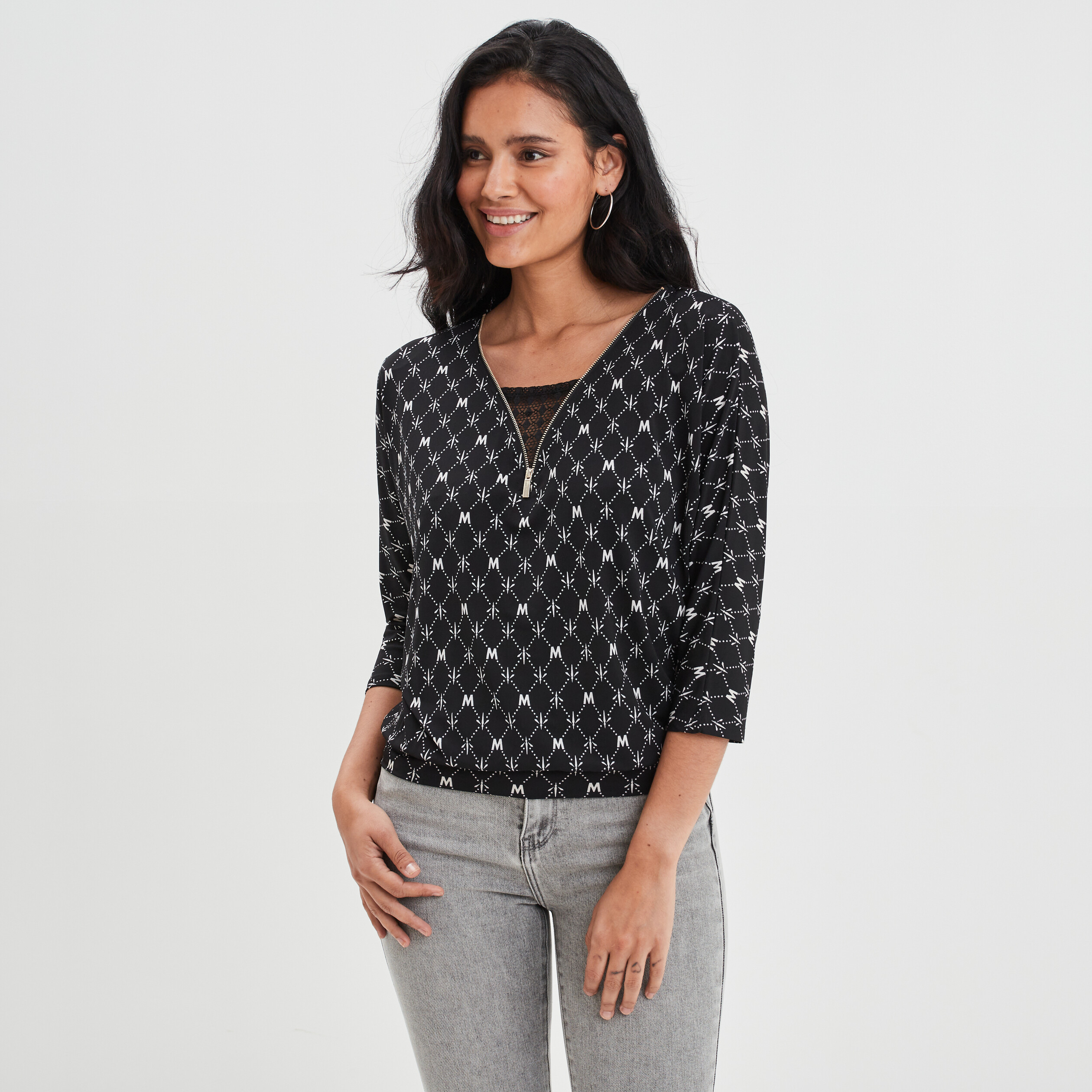 t shirt manches 34 noir femme T-shirt manches 3/4 noir femme